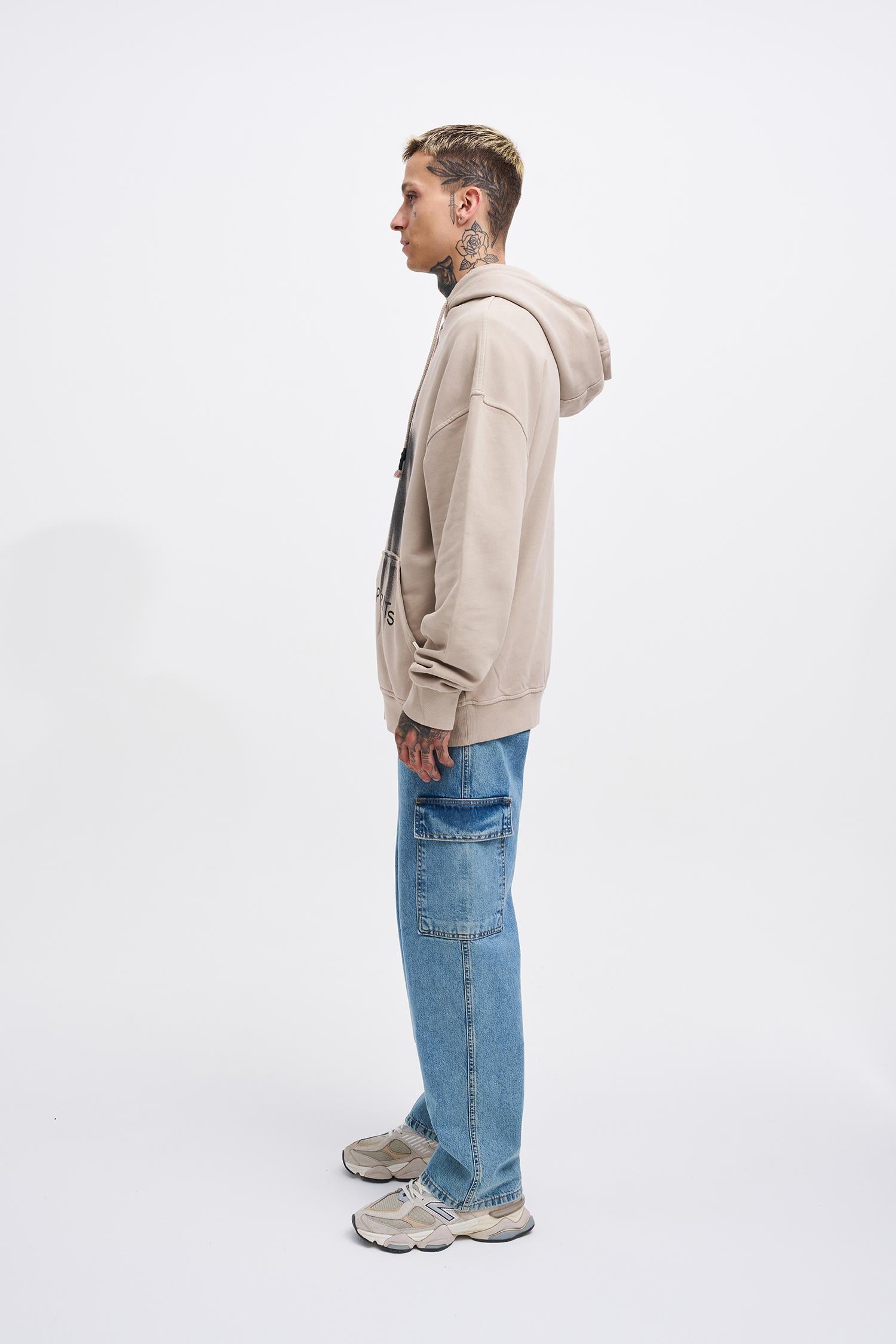 Erkek Free Sprit Yıkamalı Oversize Sweatshirt Açık Bej