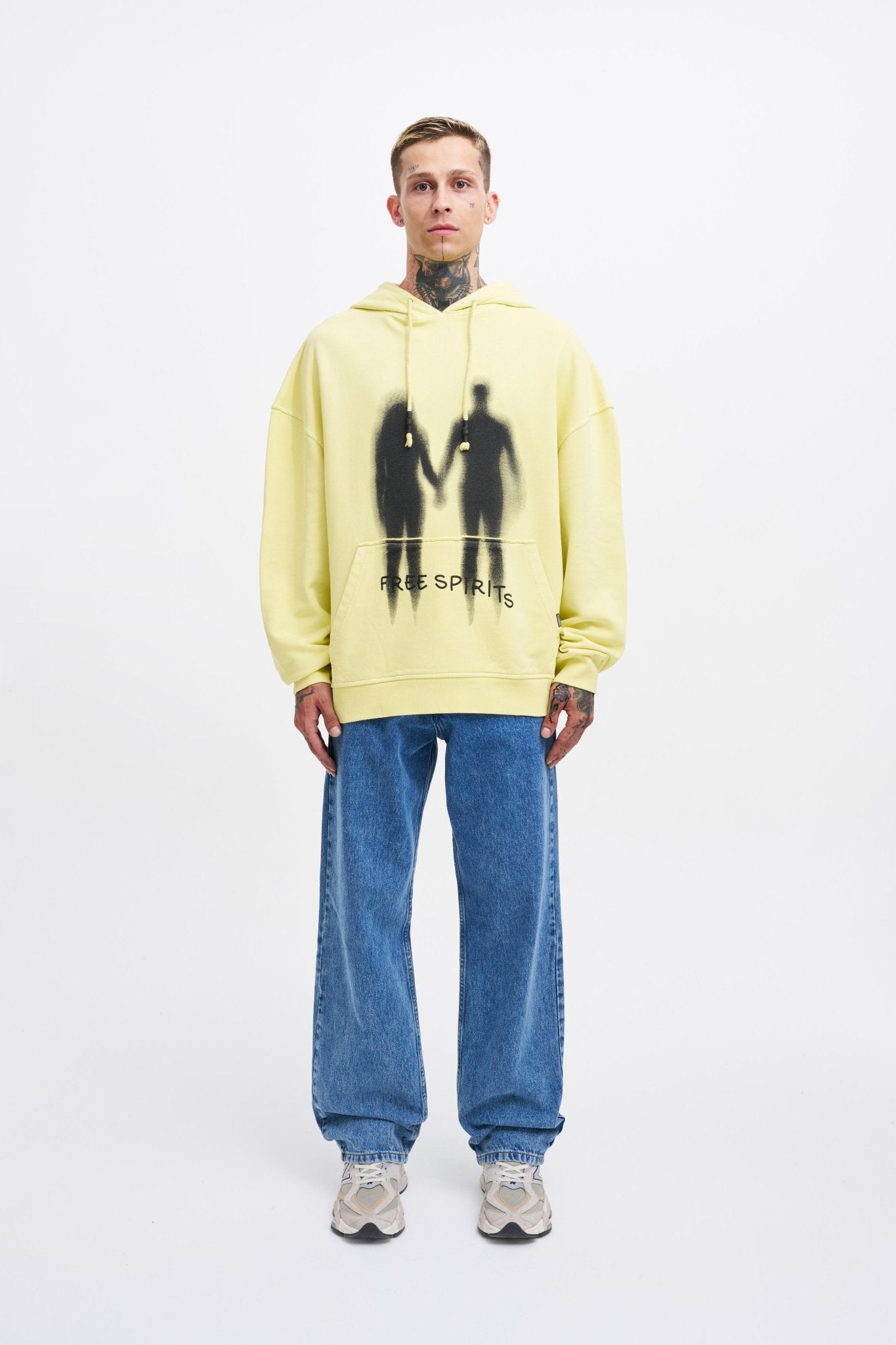 Erkek Free Sprit Yıkamalı Oversize Sweatshirt Açık Sarı