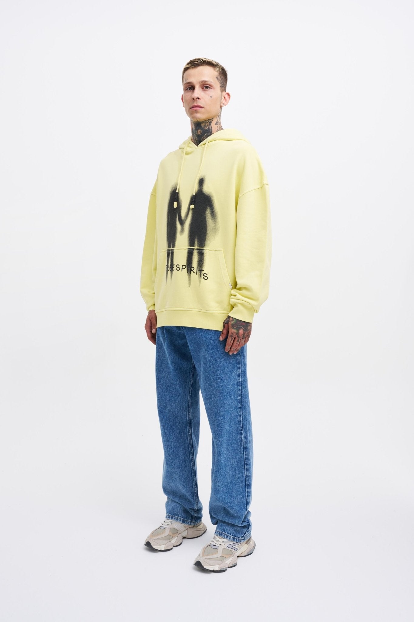 Erkek Free Sprit Yıkamalı Oversize Sweatshirt Açık Sarı