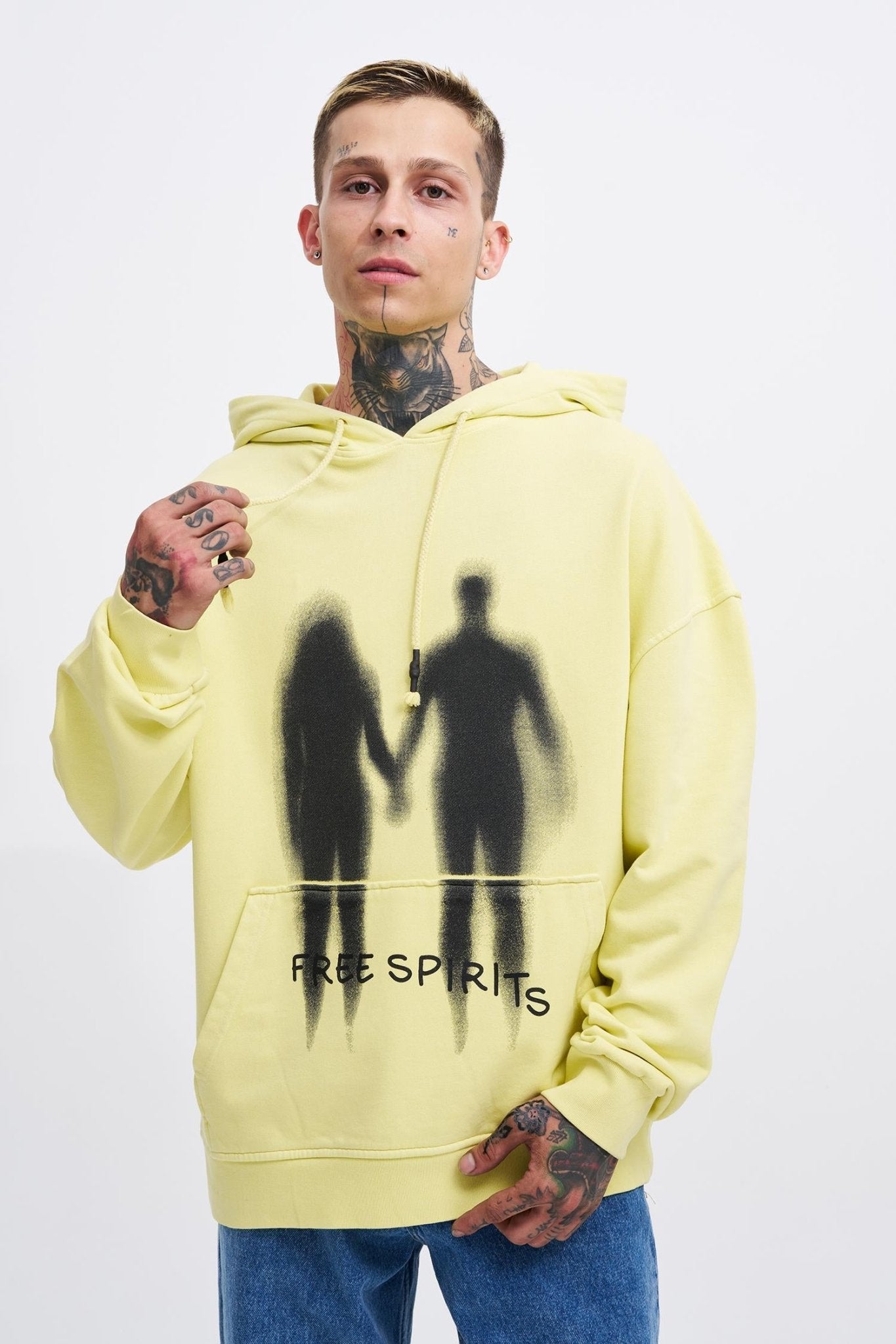 Erkek Free Sprit Yıkamalı Oversize Sweatshirt Açık Sarı