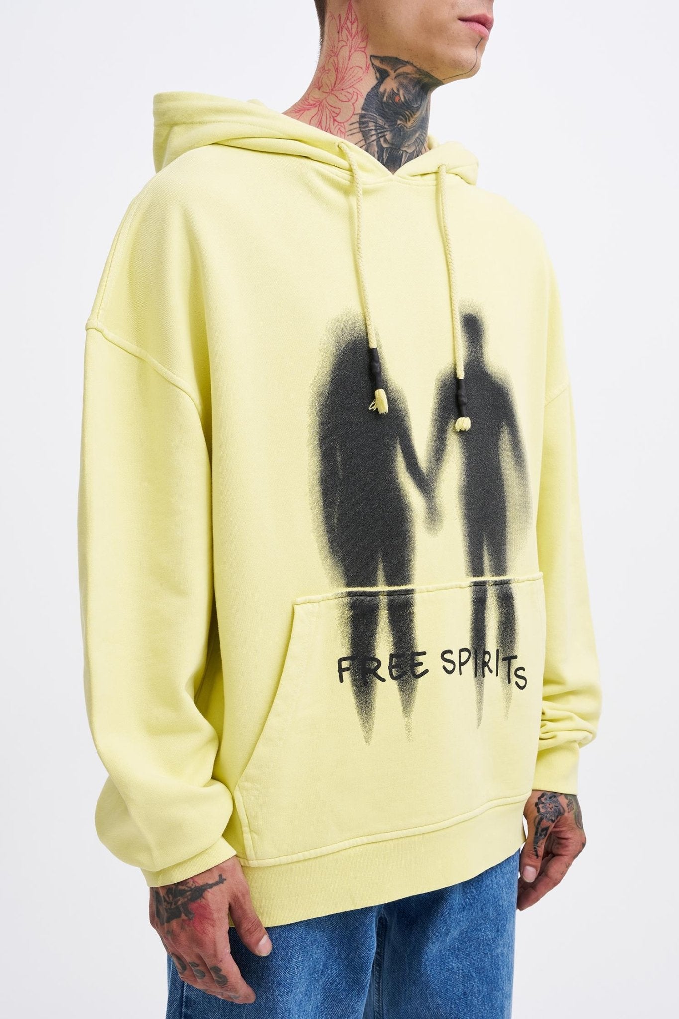 Erkek Free Sprit Yıkamalı Oversize Sweatshirt Açık Sarı