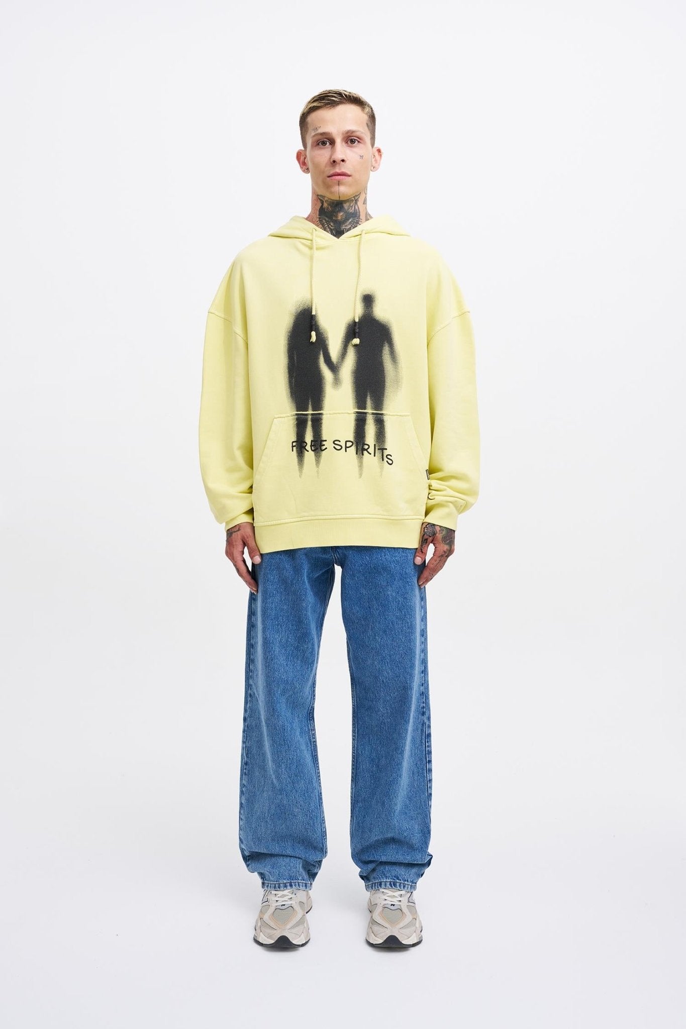 Erkek Free Sprit Yıkamalı Oversize Sweatshirt Açık Sarı