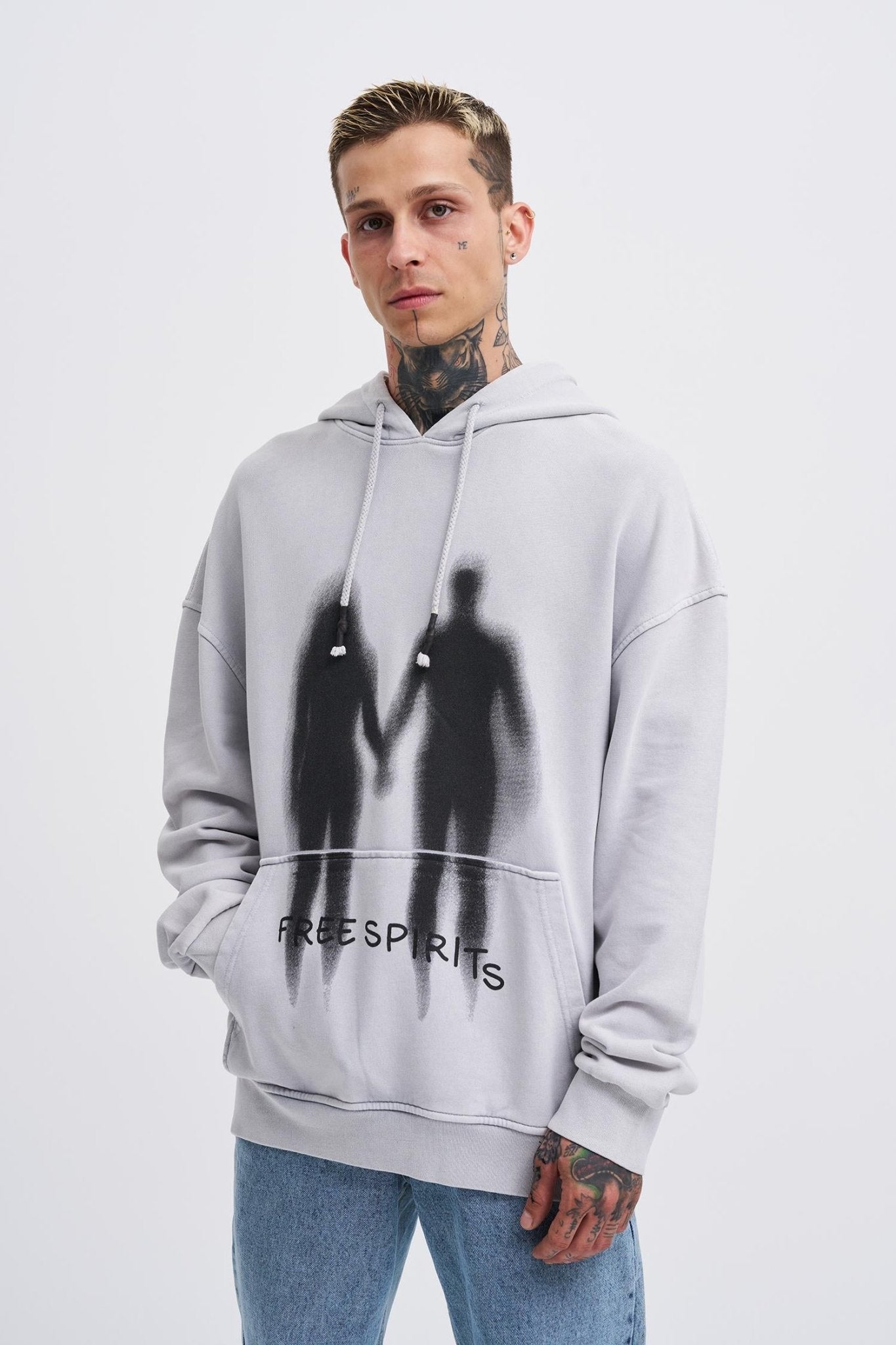 Erkek Free Sprit Yıkamalı Oversize Sweatshirt Gri