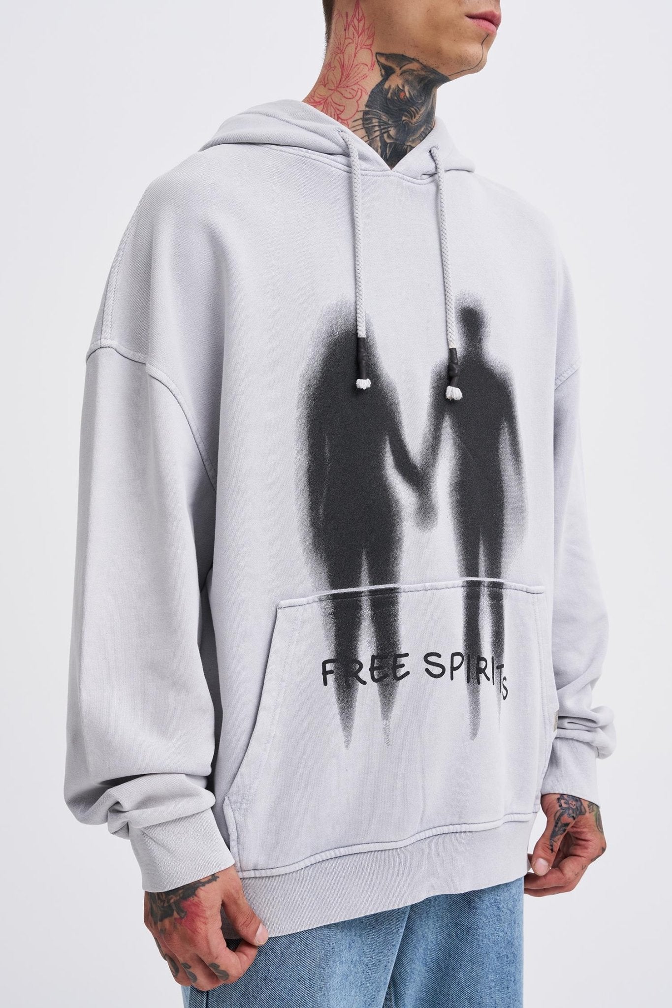 Erkek Free Sprit Yıkamalı Oversize Sweatshirt Gri