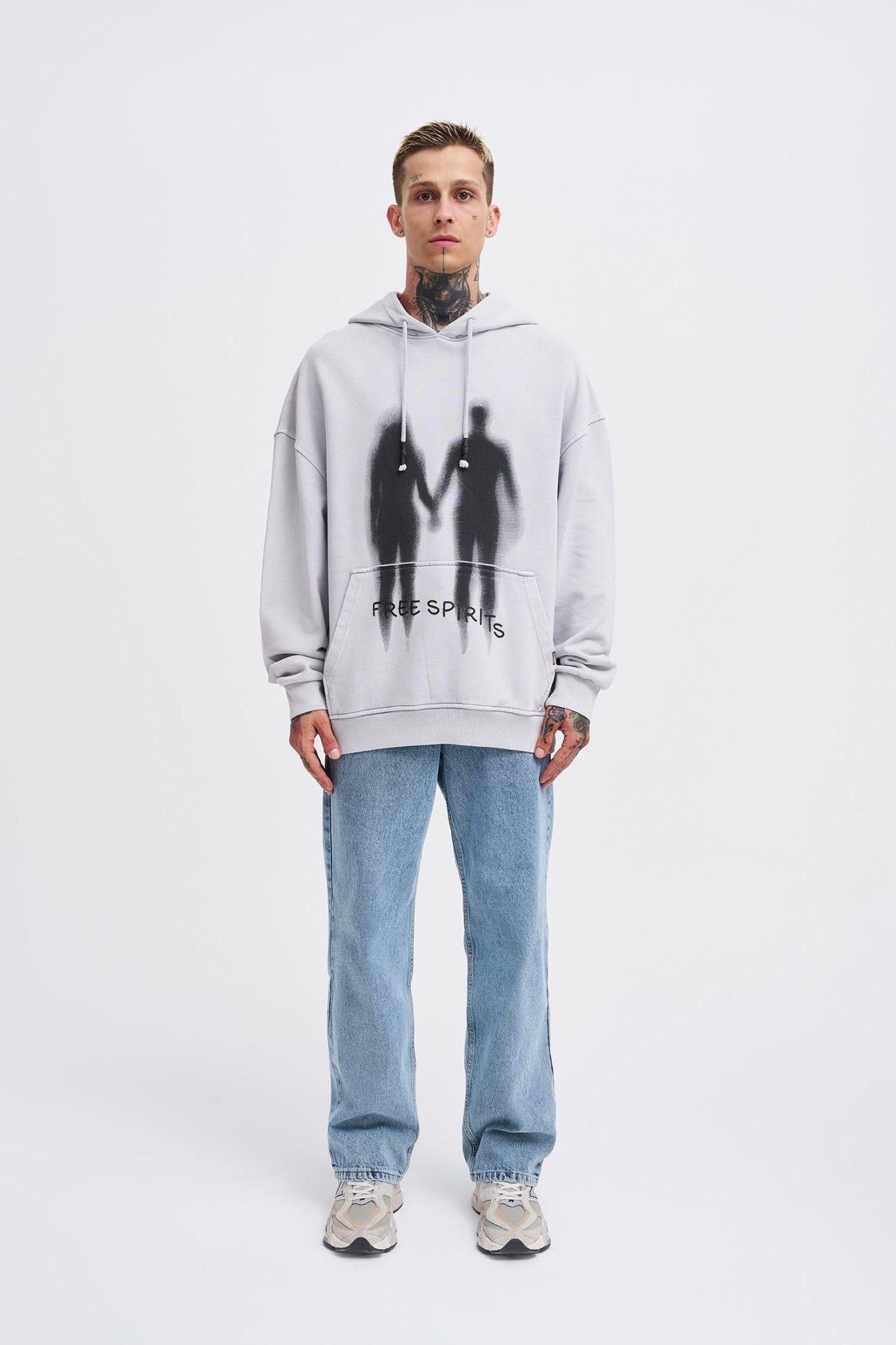 Erkek Free Sprit Yıkamalı Oversize Sweatshirt Gri