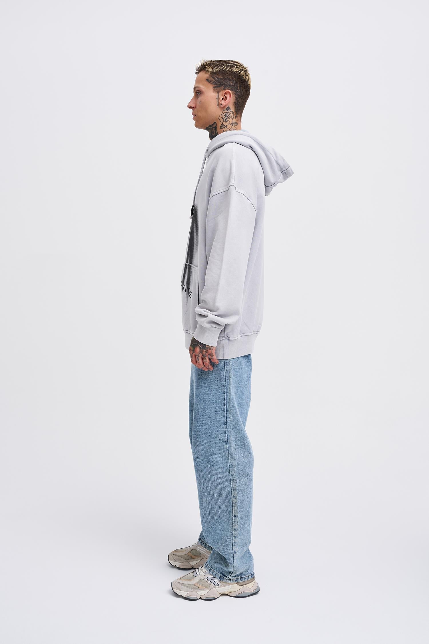 Erkek Free Sprit Yıkamalı Oversize Sweatshirt Gri