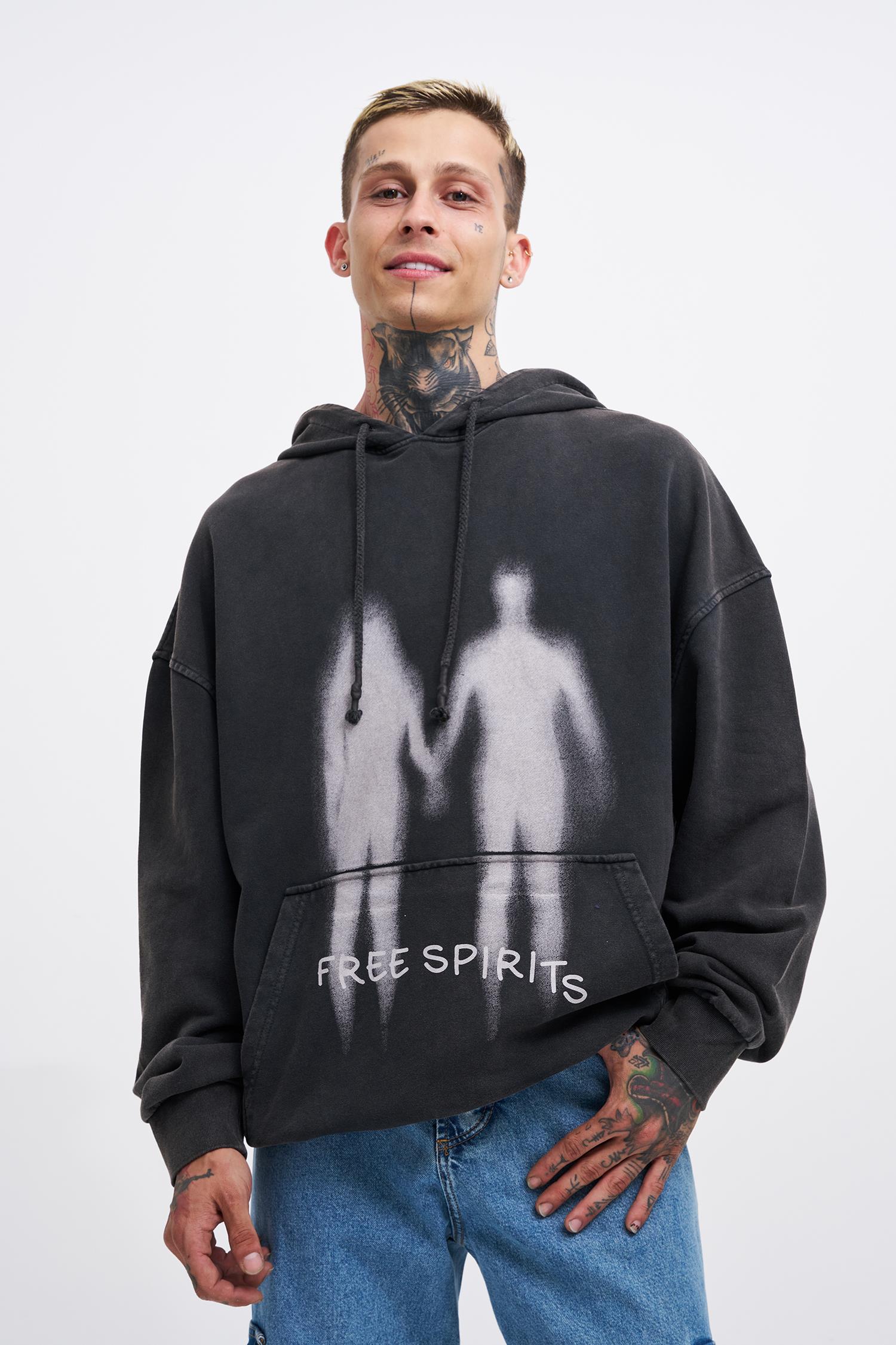 Erkek Free Sprit Yıkamalı Oversize Sweatshirt Siyah