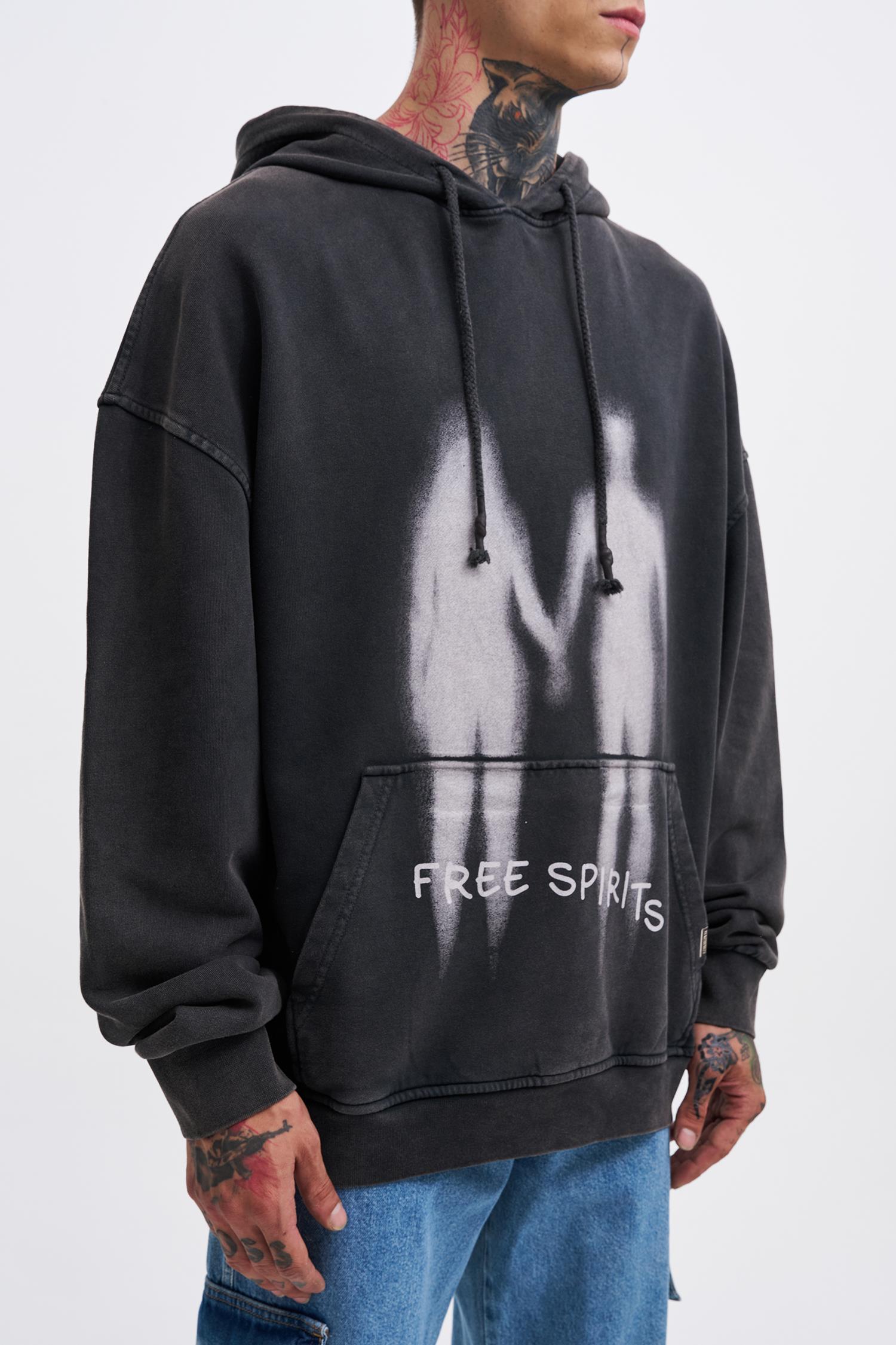 Erkek Free Sprit Yıkamalı Oversize Sweatshirt Siyah