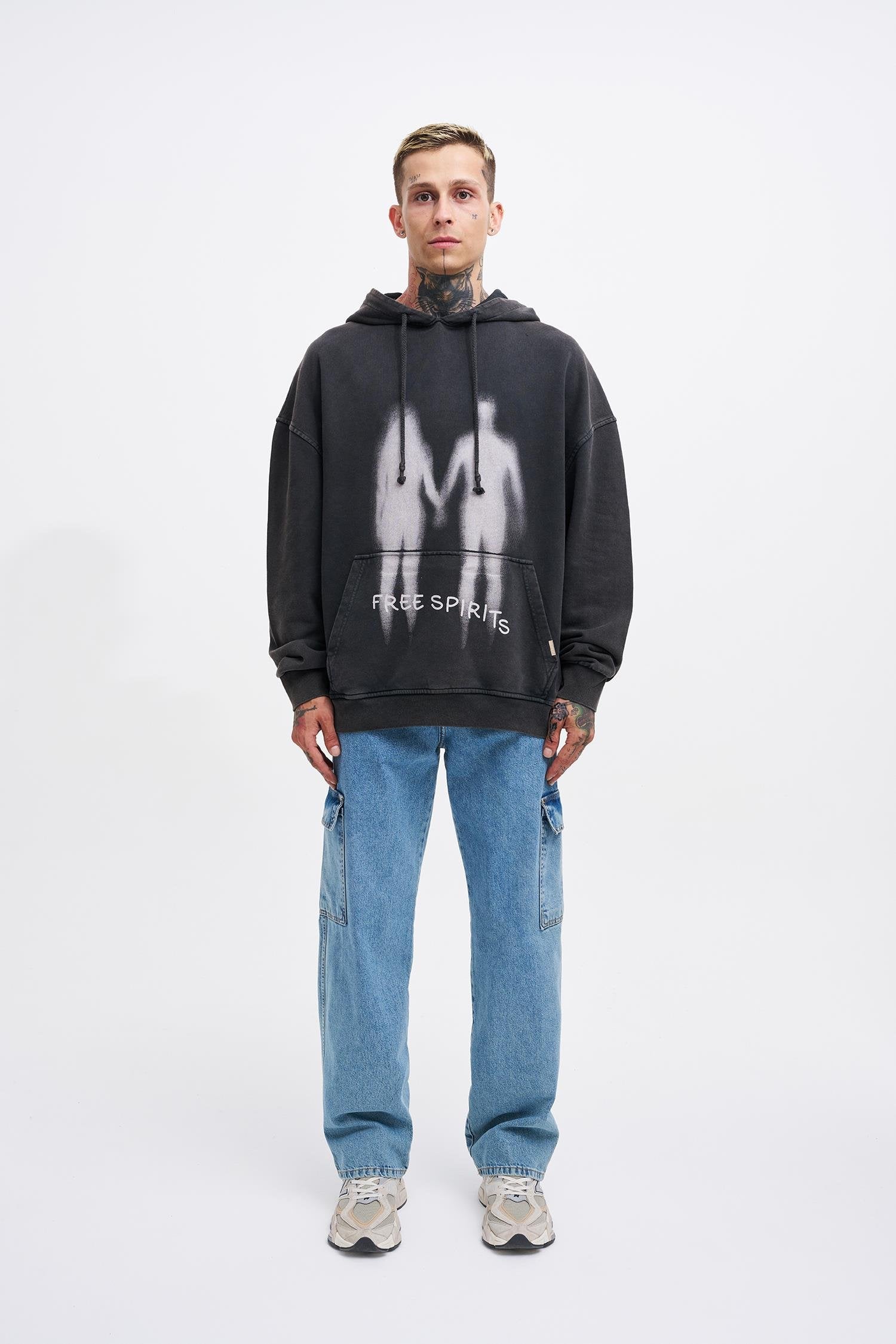 Erkek Free Sprit Yıkamalı Oversize Sweatshirt Siyah