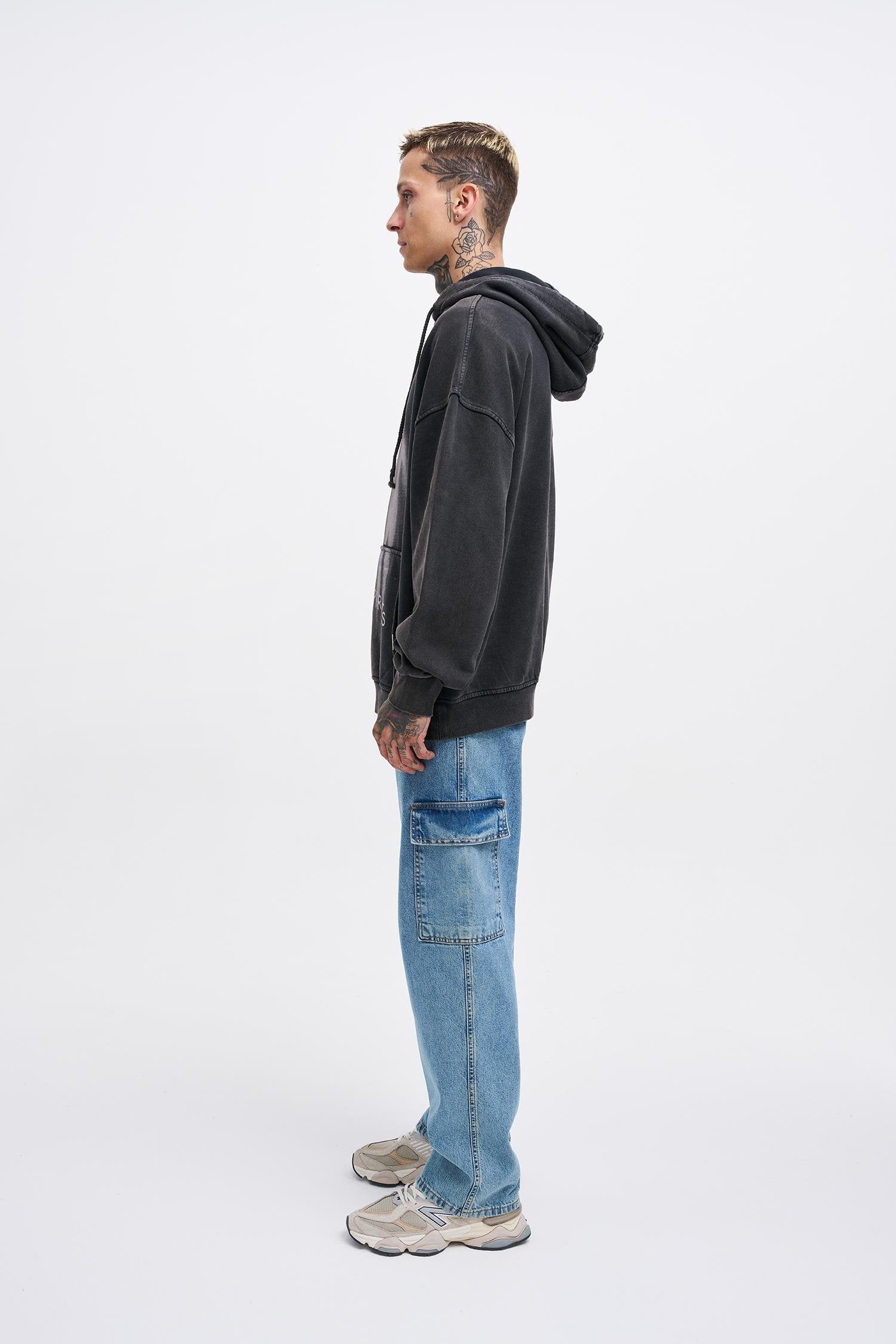 Erkek Free Sprit Yıkamalı Oversize Sweatshirt Siyah