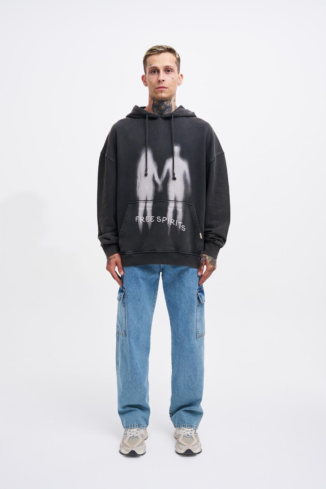 Erkek Free Sprit Yıkamalı Oversize Sweatshirt Siyah