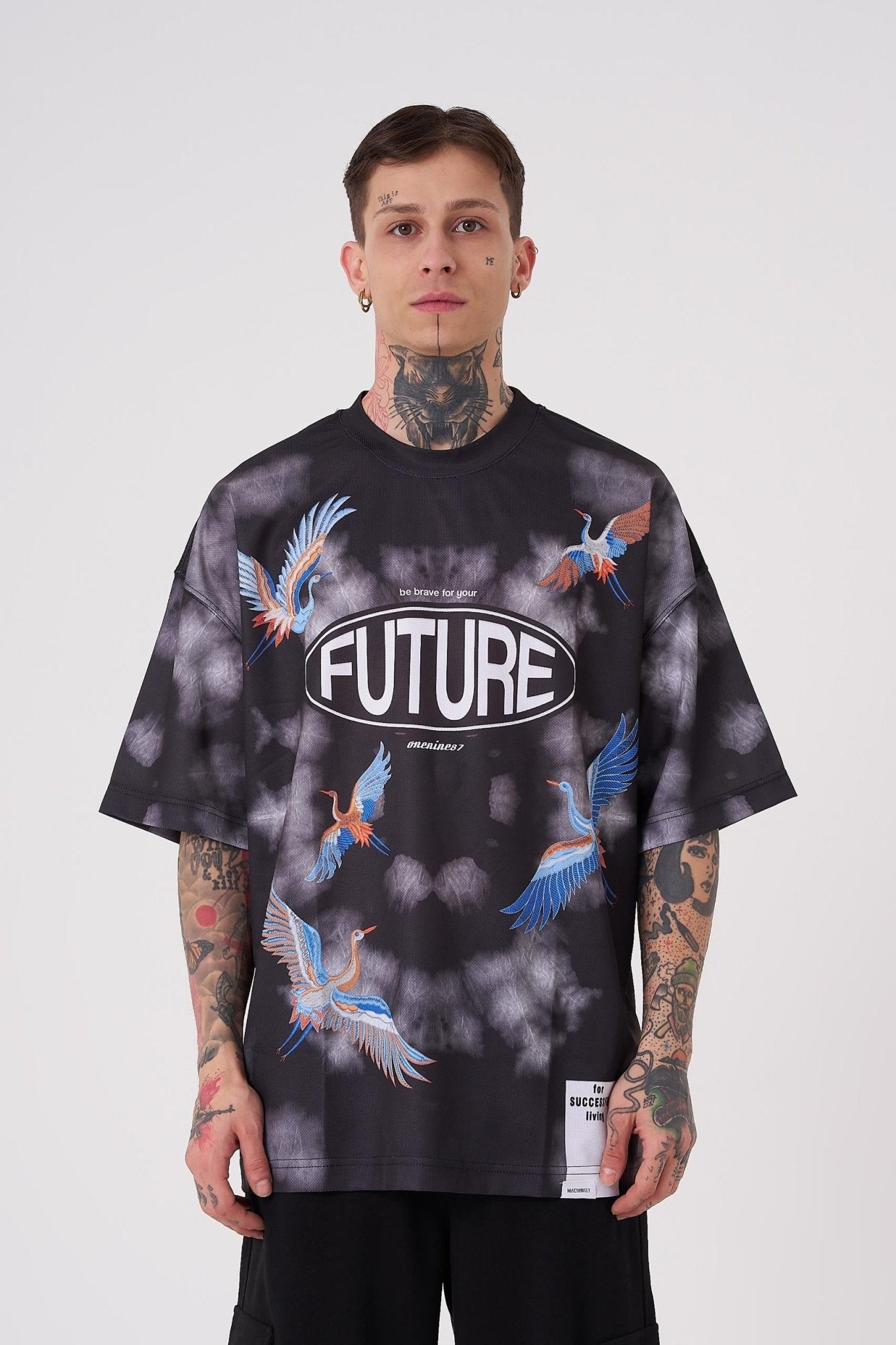 Erkek Future Crown Baskılı Oversize Tişört Siyah