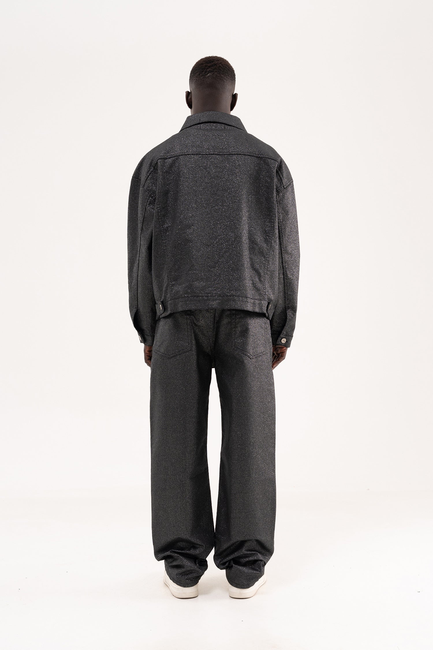 Erkek Glitery Oversize Jean Ceket Siyah