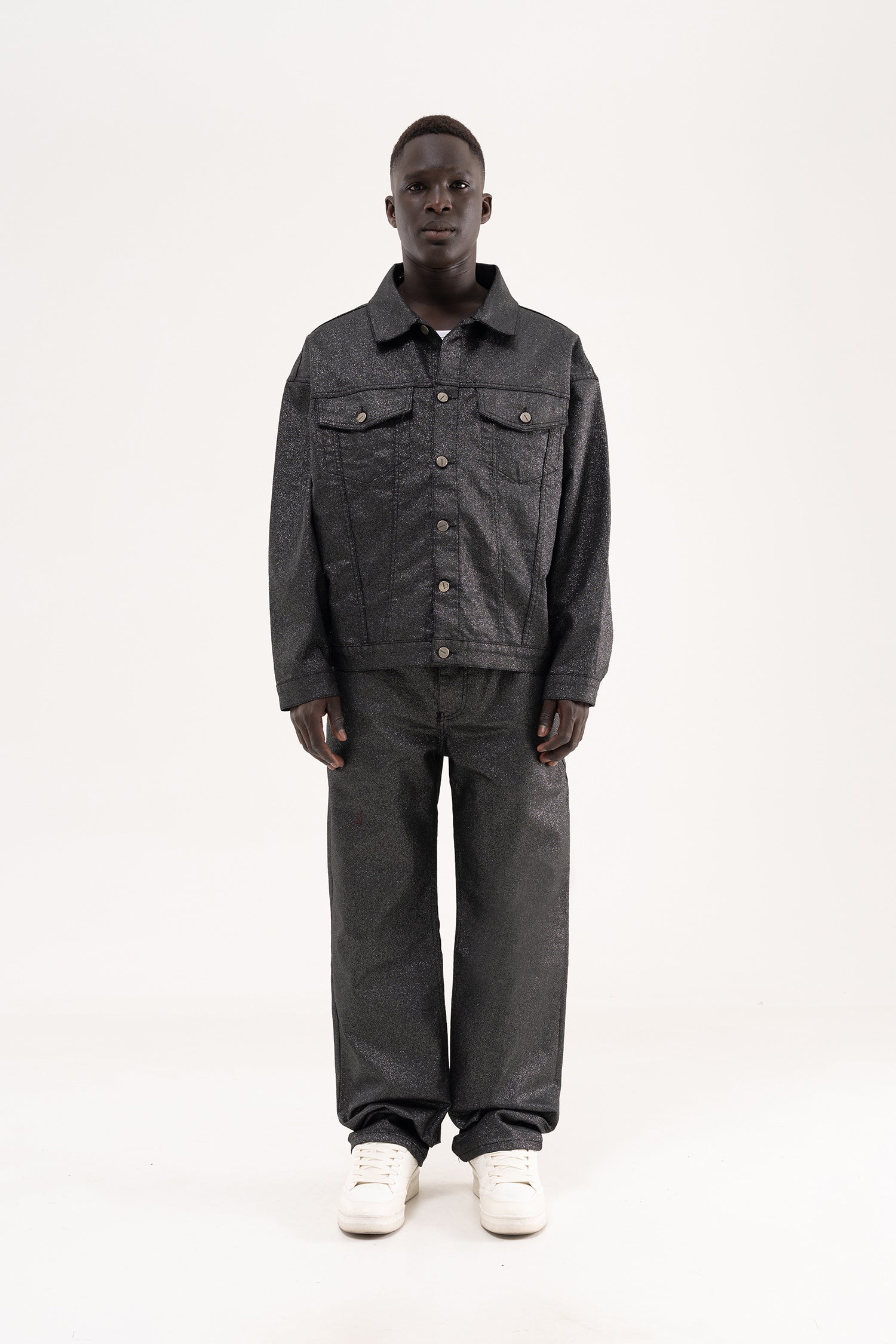 Erkek Glitery Oversize Jean Ceket Siyah-9