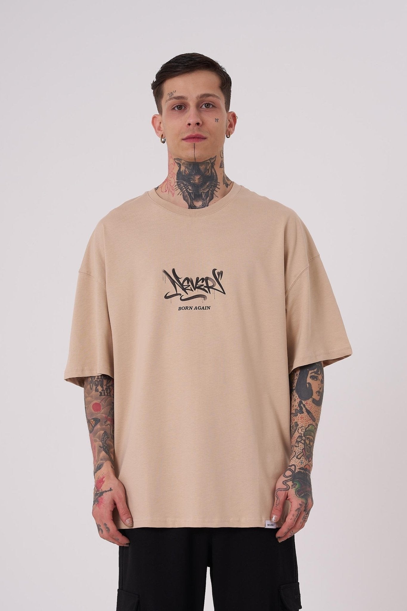 Erkek Glory Shine Baskılı Oversize Tişört Bej
