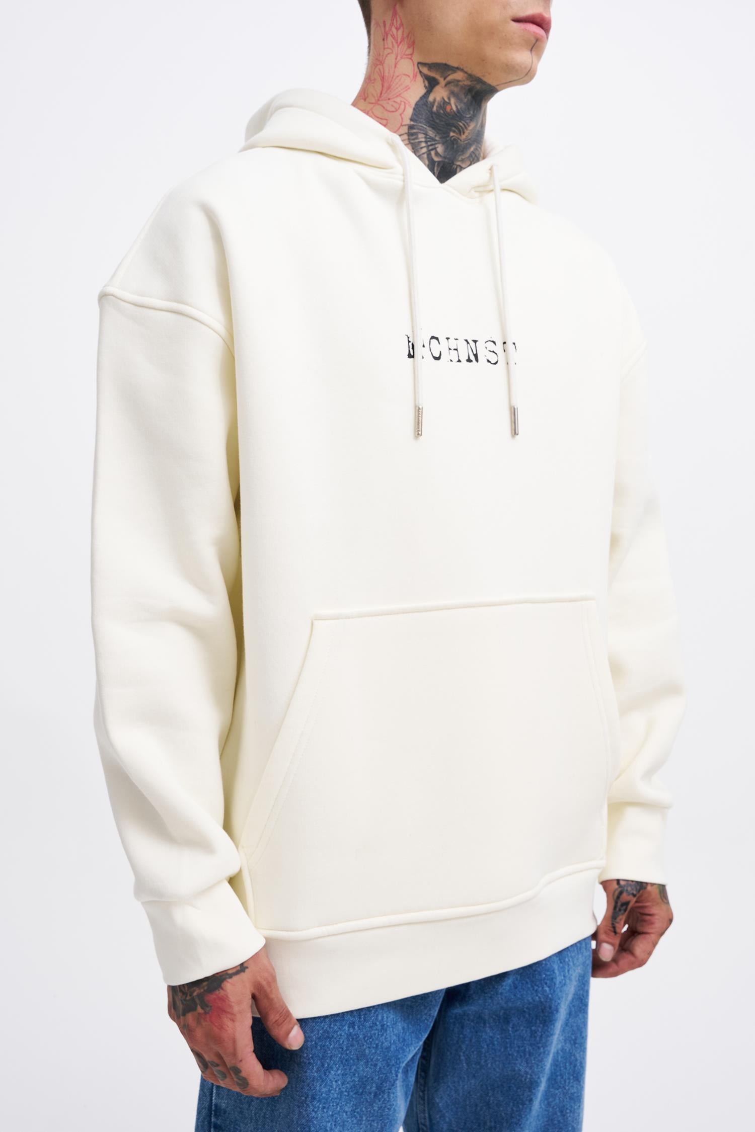 Erkek Good And Evil Baskılı Oversize Sweatshirt Ekru