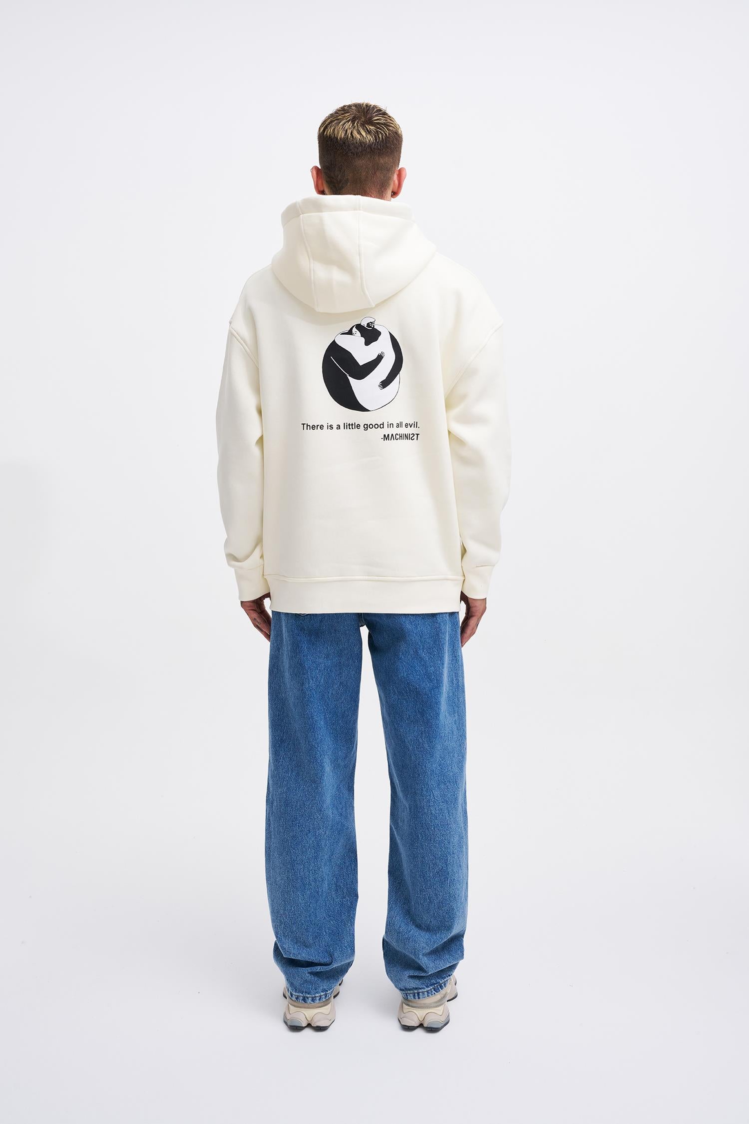 Erkek Good And Evil Baskılı Oversize Sweatshirt Ekru