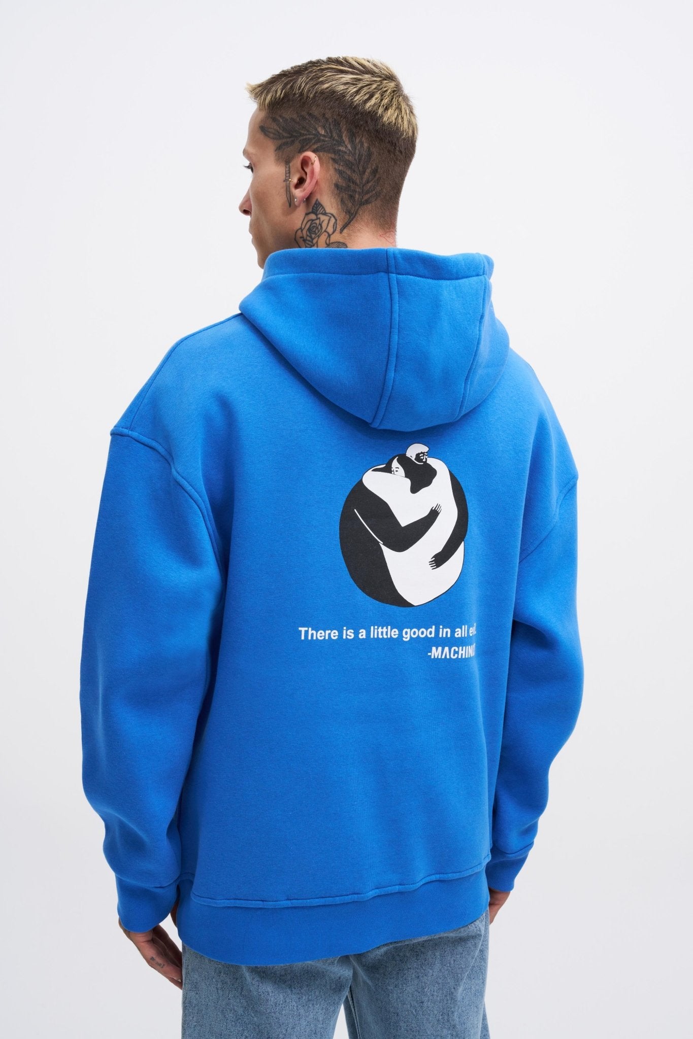 Erkek Good And Evil Baskılı Oversize Sweatshirt Saks Mavi