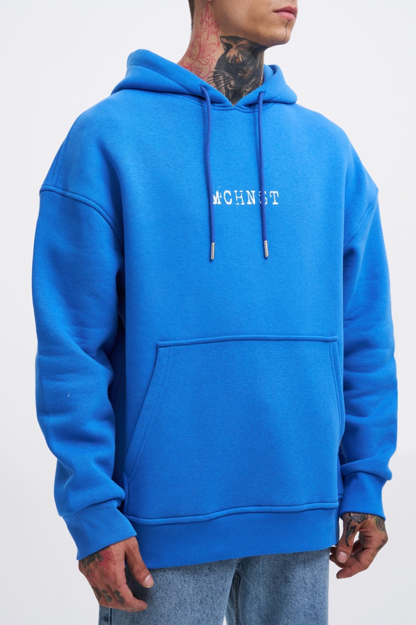 Erkek Good And Evil Baskılı Oversize Sweatshirt Saks Mavi