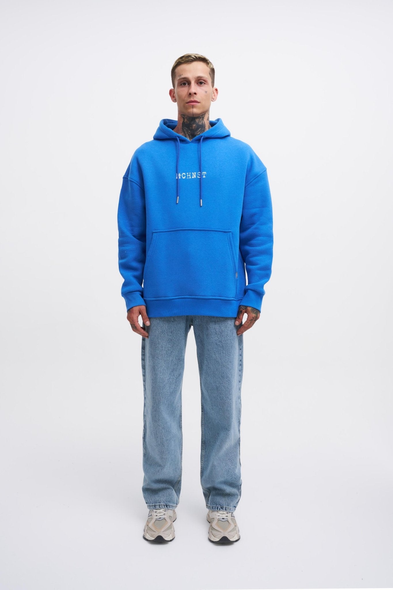 Erkek Good And Evil Baskılı Oversize Sweatshirt Saks Mavi
