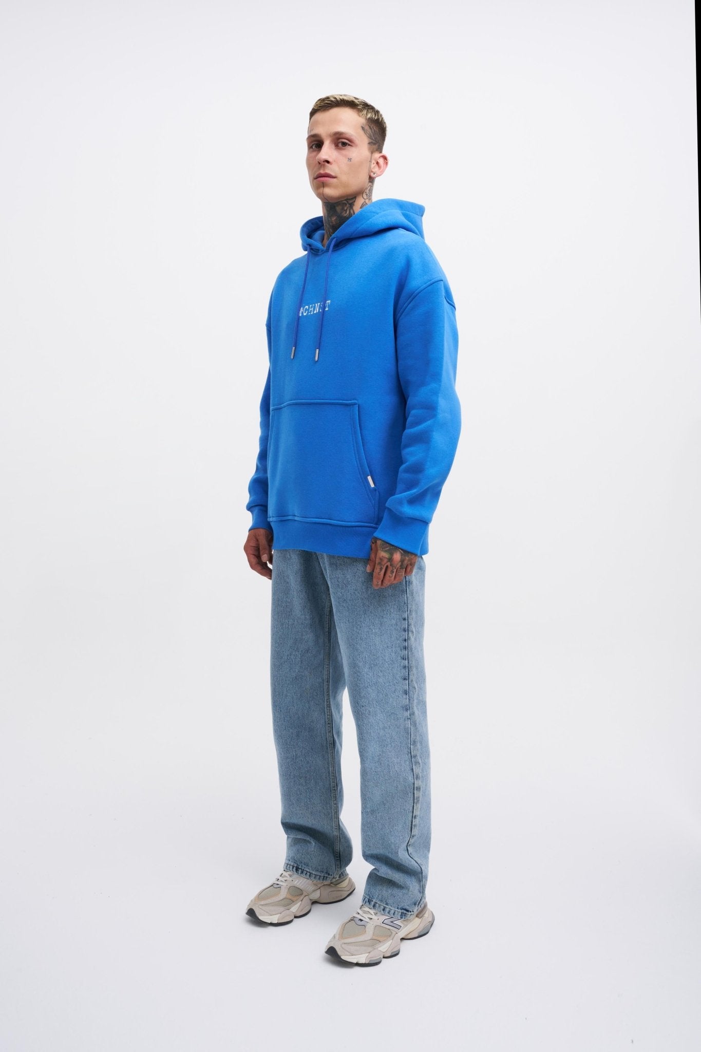 Erkek Good And Evil Baskılı Oversize Sweatshirt Saks Mavi