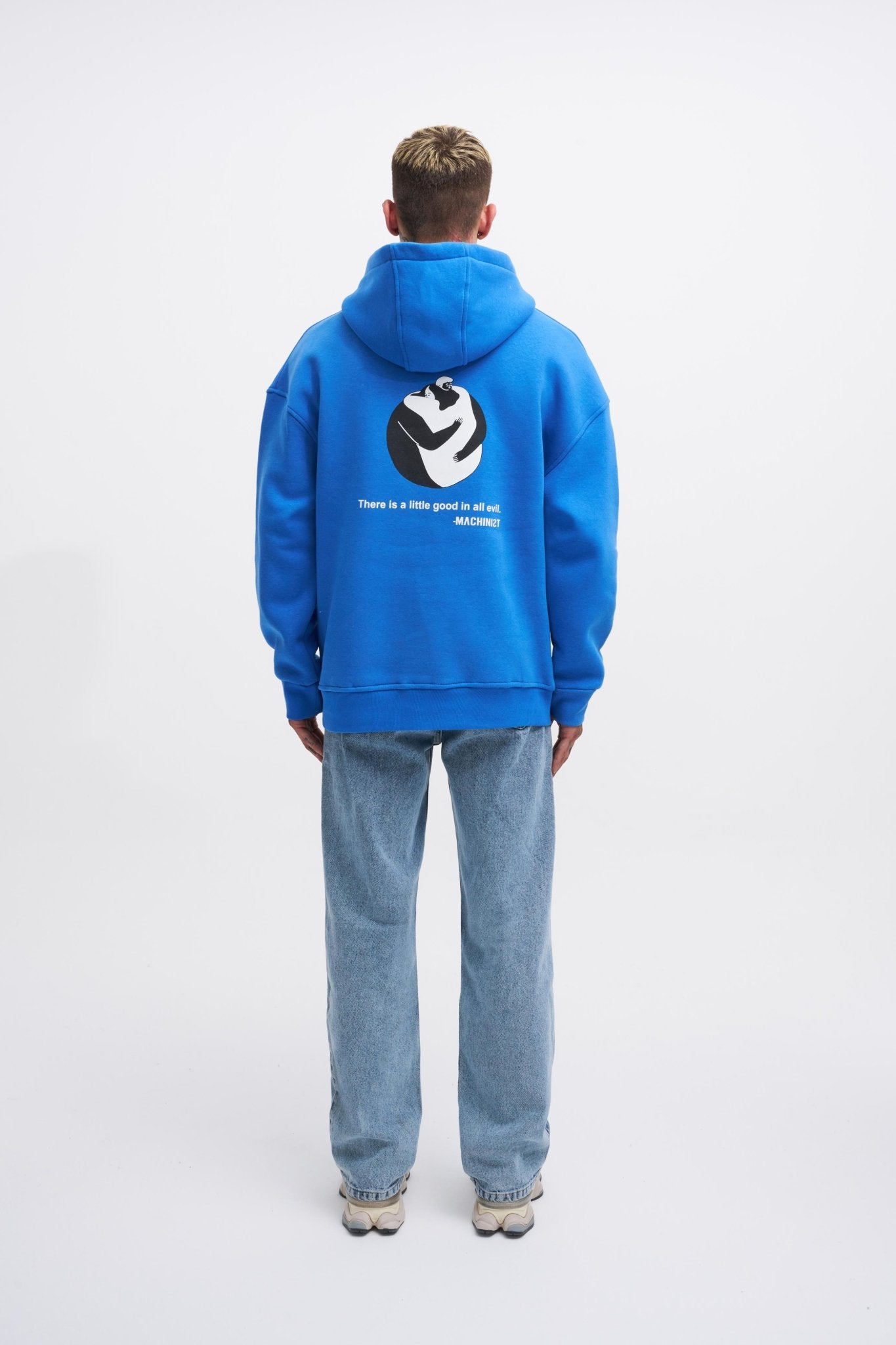 Erkek Good And Evil Baskılı Oversize Sweatshirt Saks Mavi