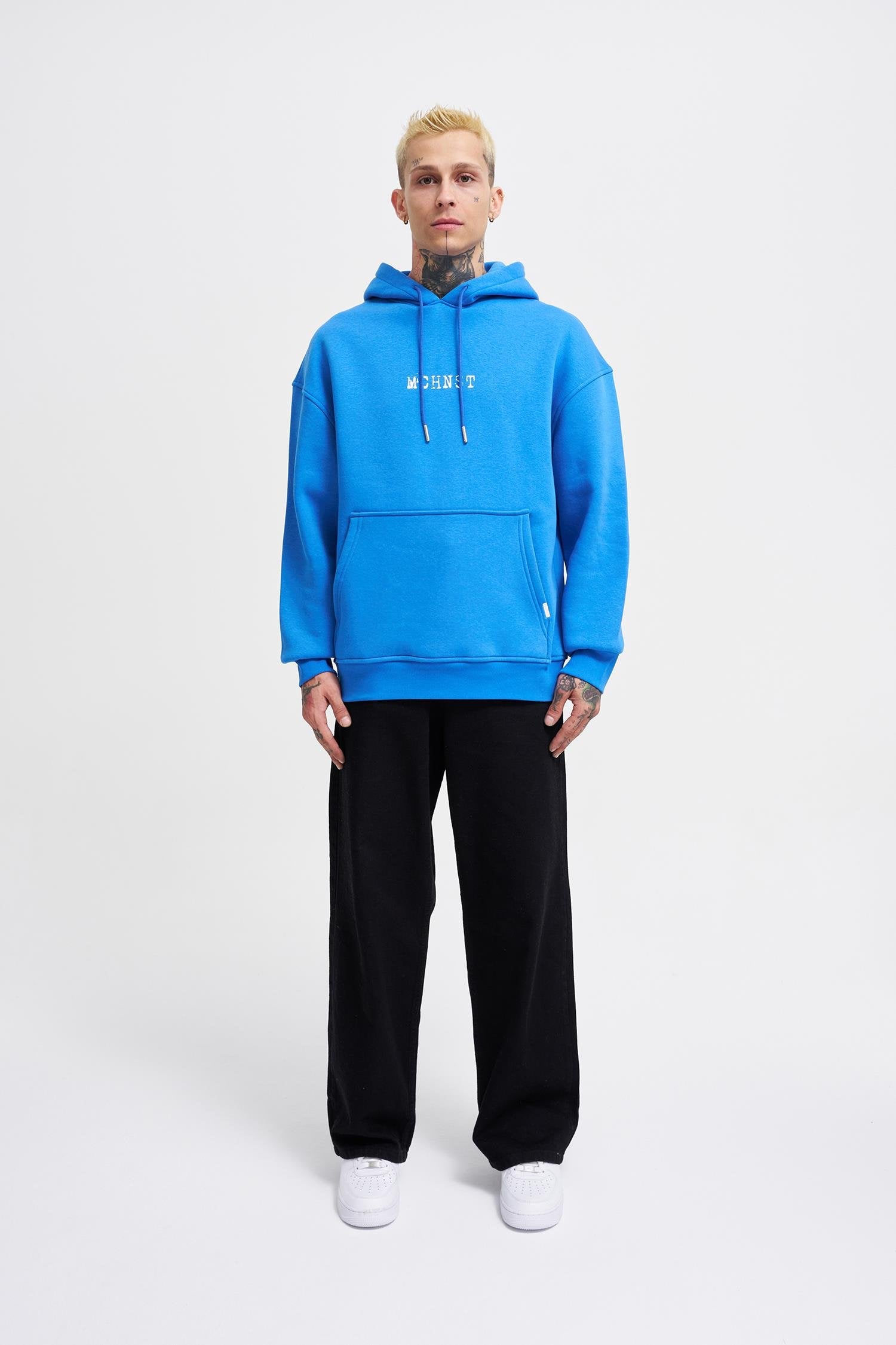 Erkek Good And Evil Baskılı Oversize Sweatshirt Saks Mavi