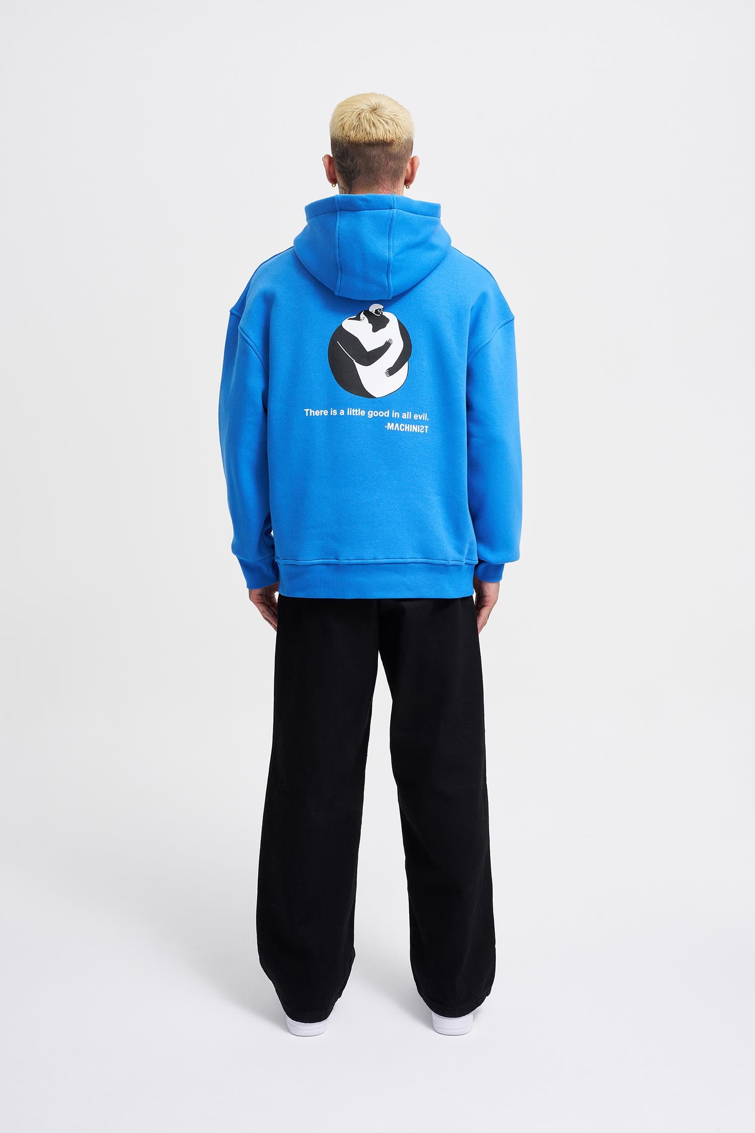 Erkek Good And Evil Baskılı Oversize Sweatshirt Saks Mavi