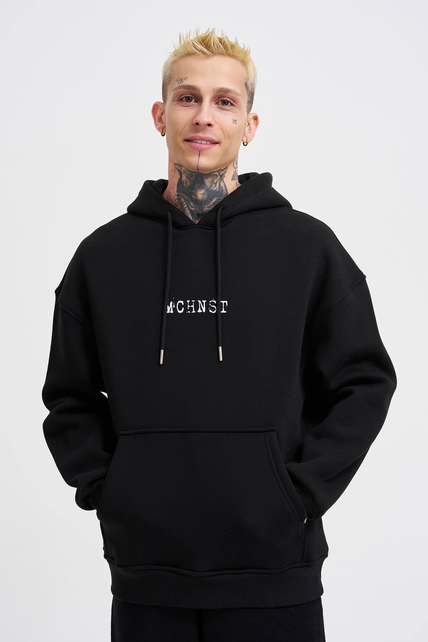 Erkek Good And Evil Baskılı Oversize Sweatshirt Siyah