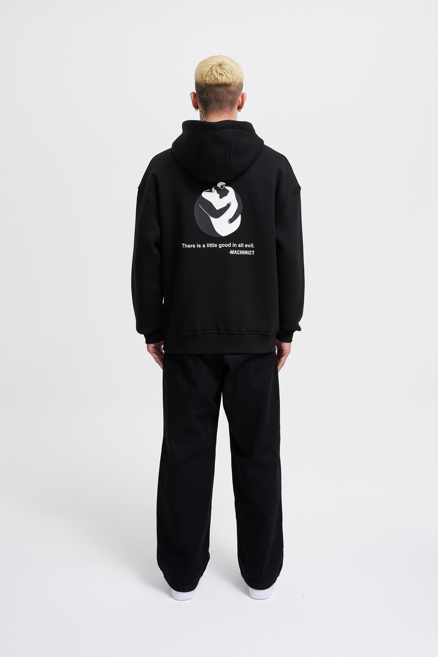 Erkek Good And Evil Baskılı Oversize Sweatshirt Siyah