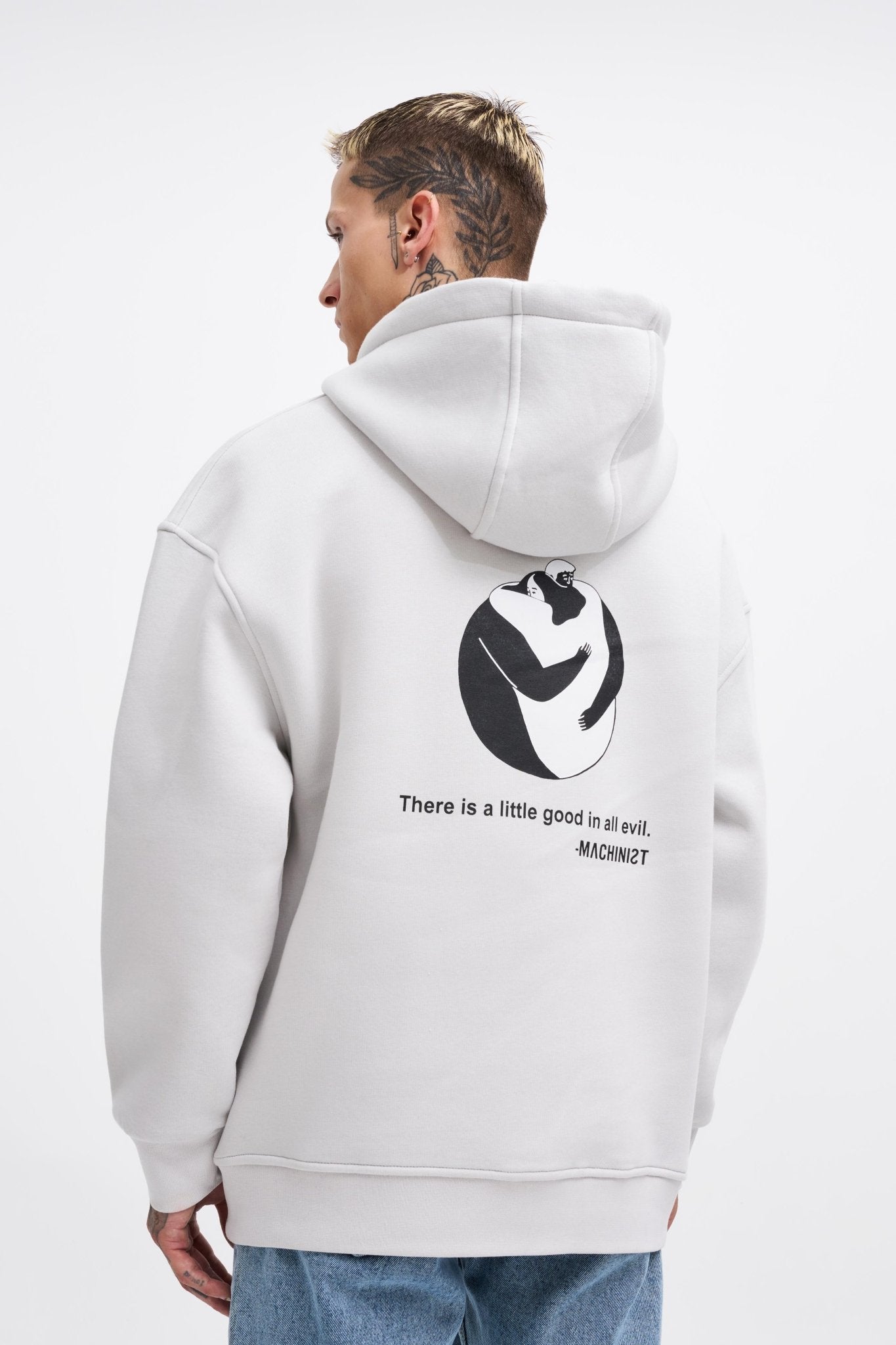 Erkek Good And Evil Baskılı Oversize Sweatshirt Uzay Grisi
