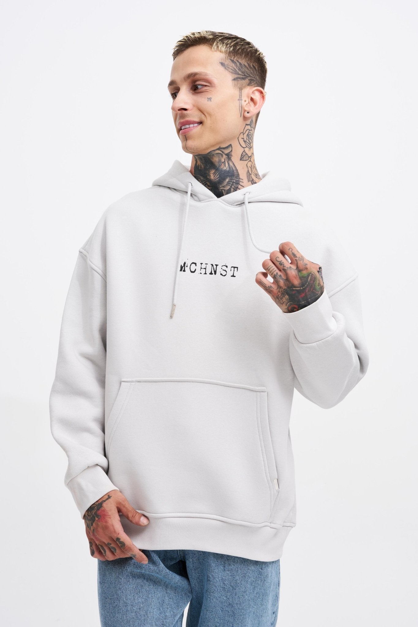 Erkek Good And Evil Baskılı Oversize Sweatshirt Uzay Grisi