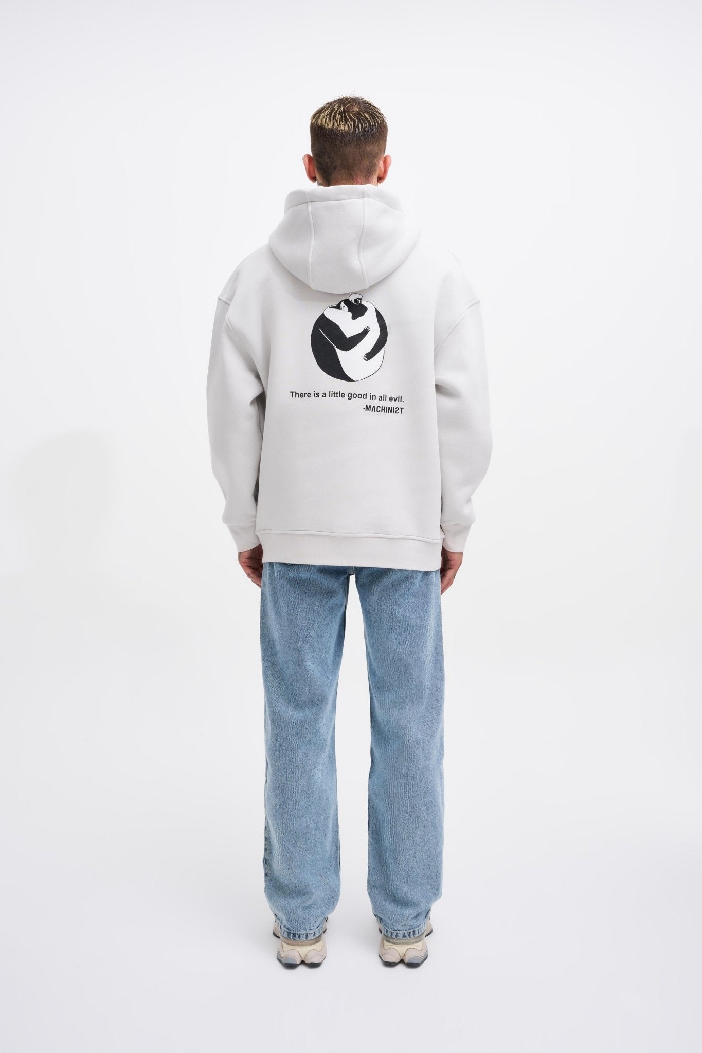 Erkek Good And Evil Baskılı Oversize Sweatshirt Uzay Grisi