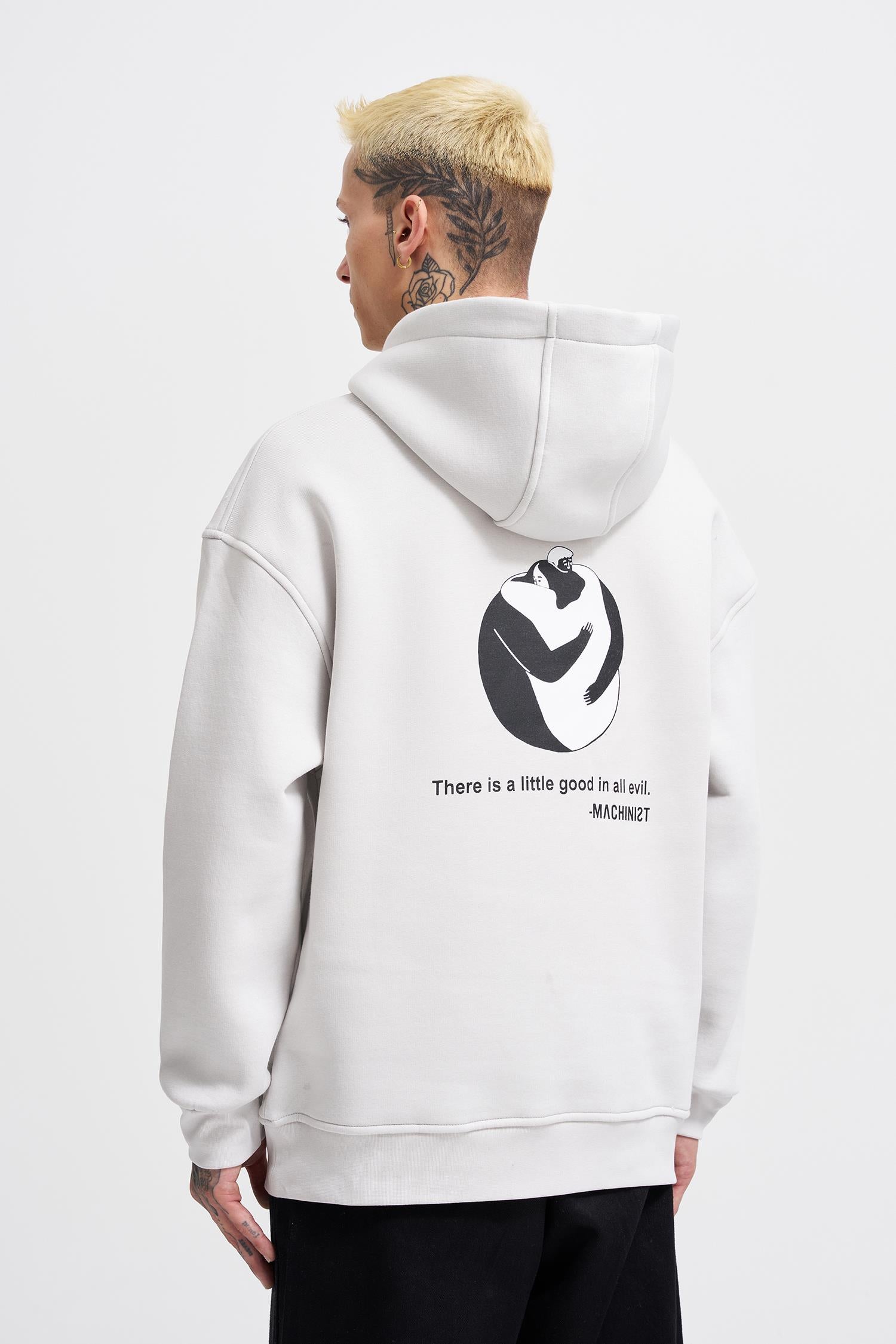 Erkek Good And Evil Baskılı Oversize Sweatshirt Uzay Grisi