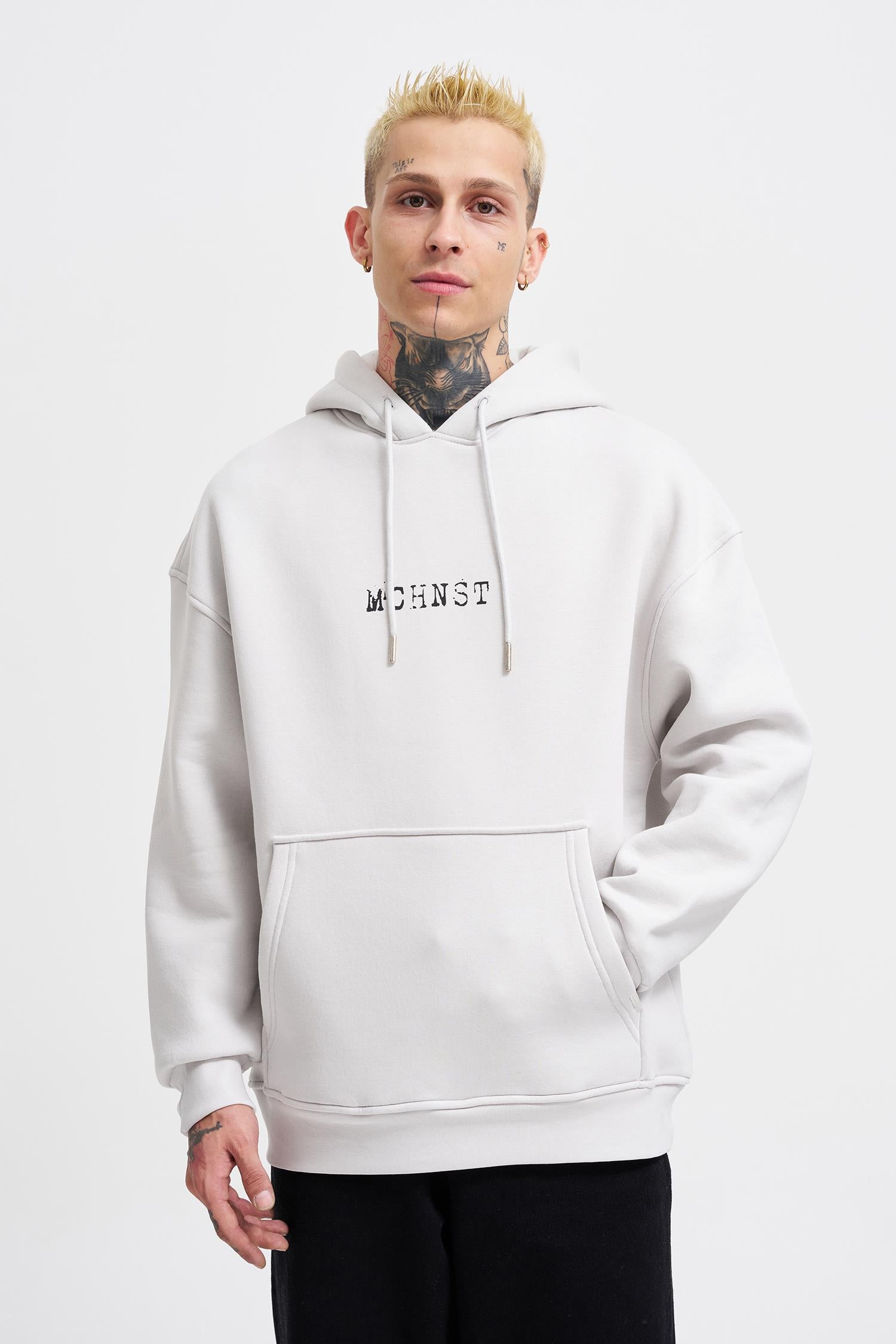 Erkek Good And Evil Baskılı Oversize Sweatshirt Uzay Grisi