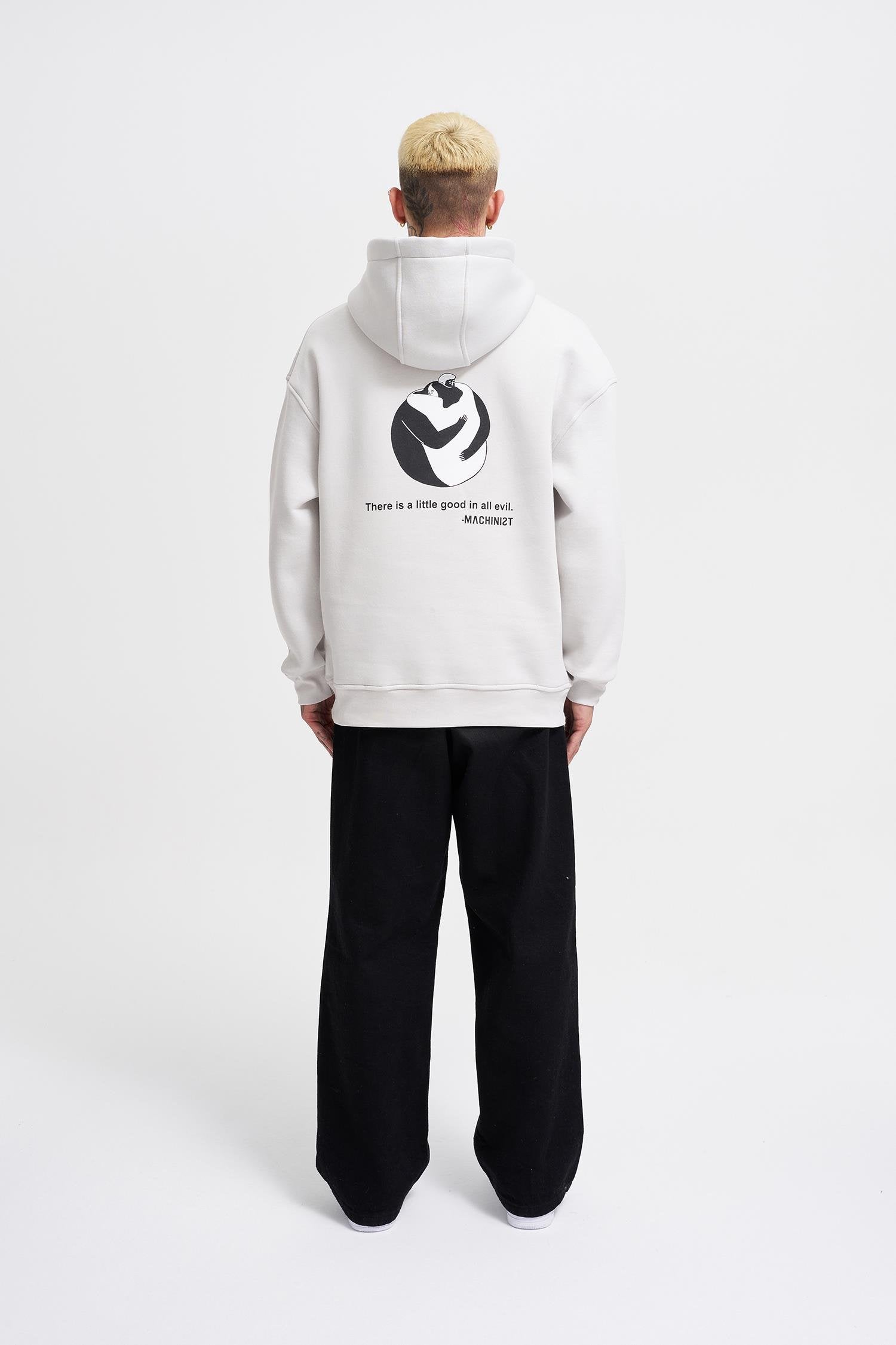 Erkek Good And Evil Baskılı Oversize Sweatshirt Uzay Grisi