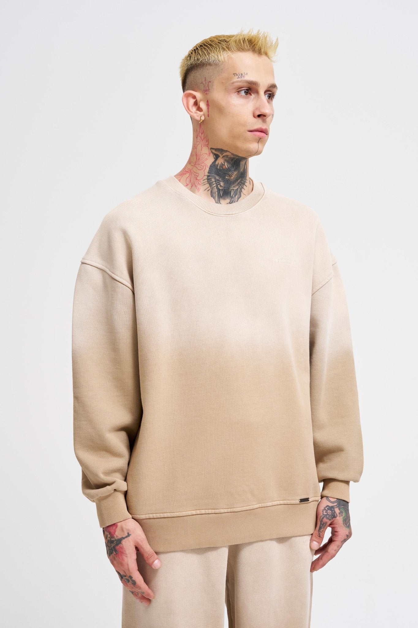 Erkek Gradient Washed Sweatshirt Bej