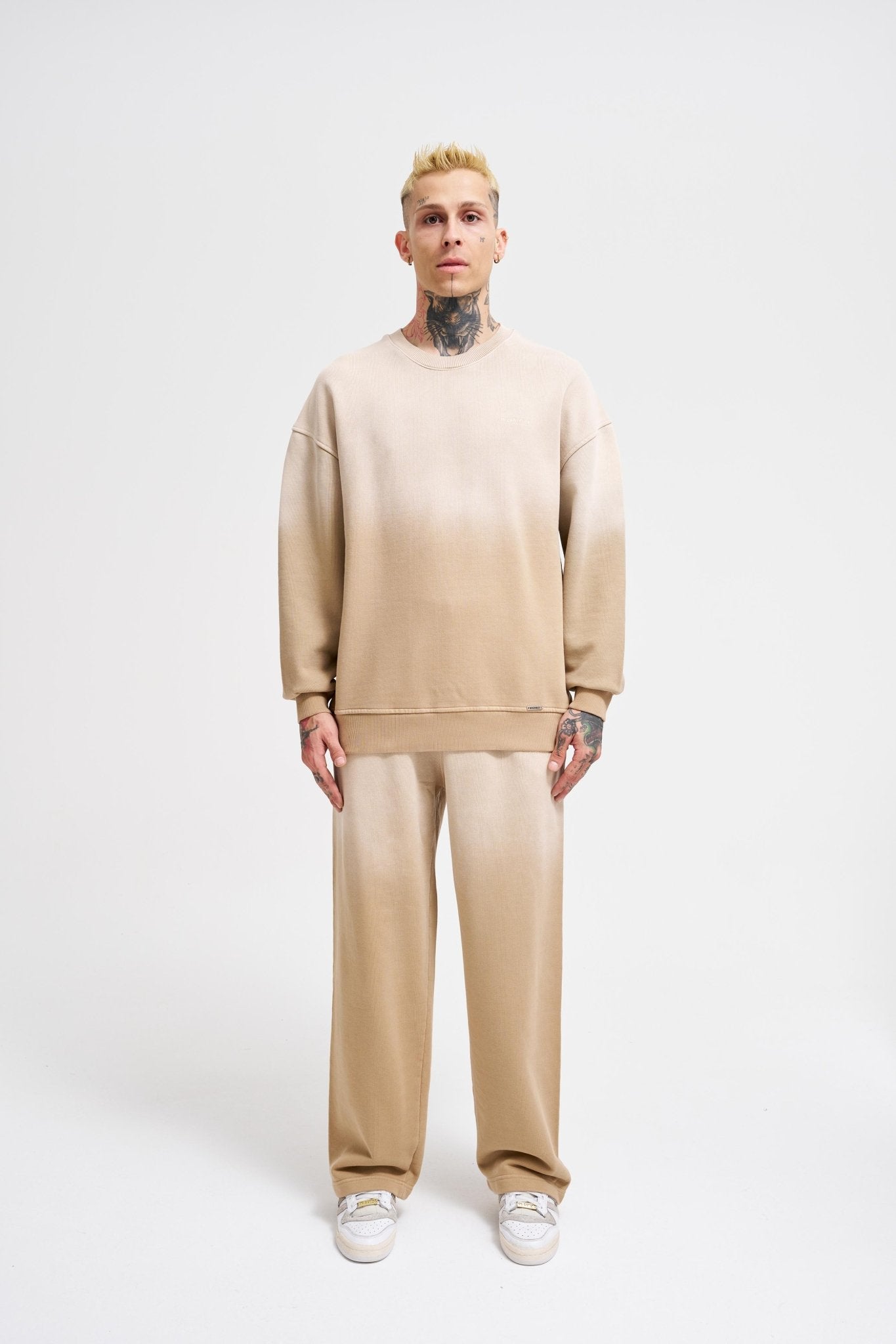 Erkek Gradient Washed Sweatshirt Bej