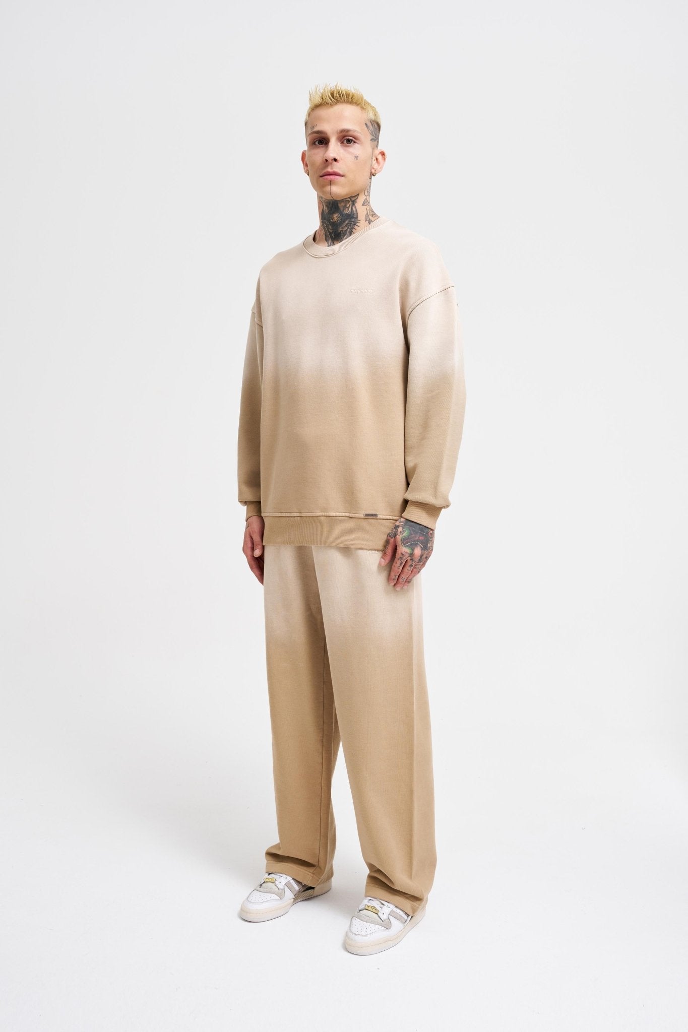 Erkek Gradient Washed Sweatshirt Bej