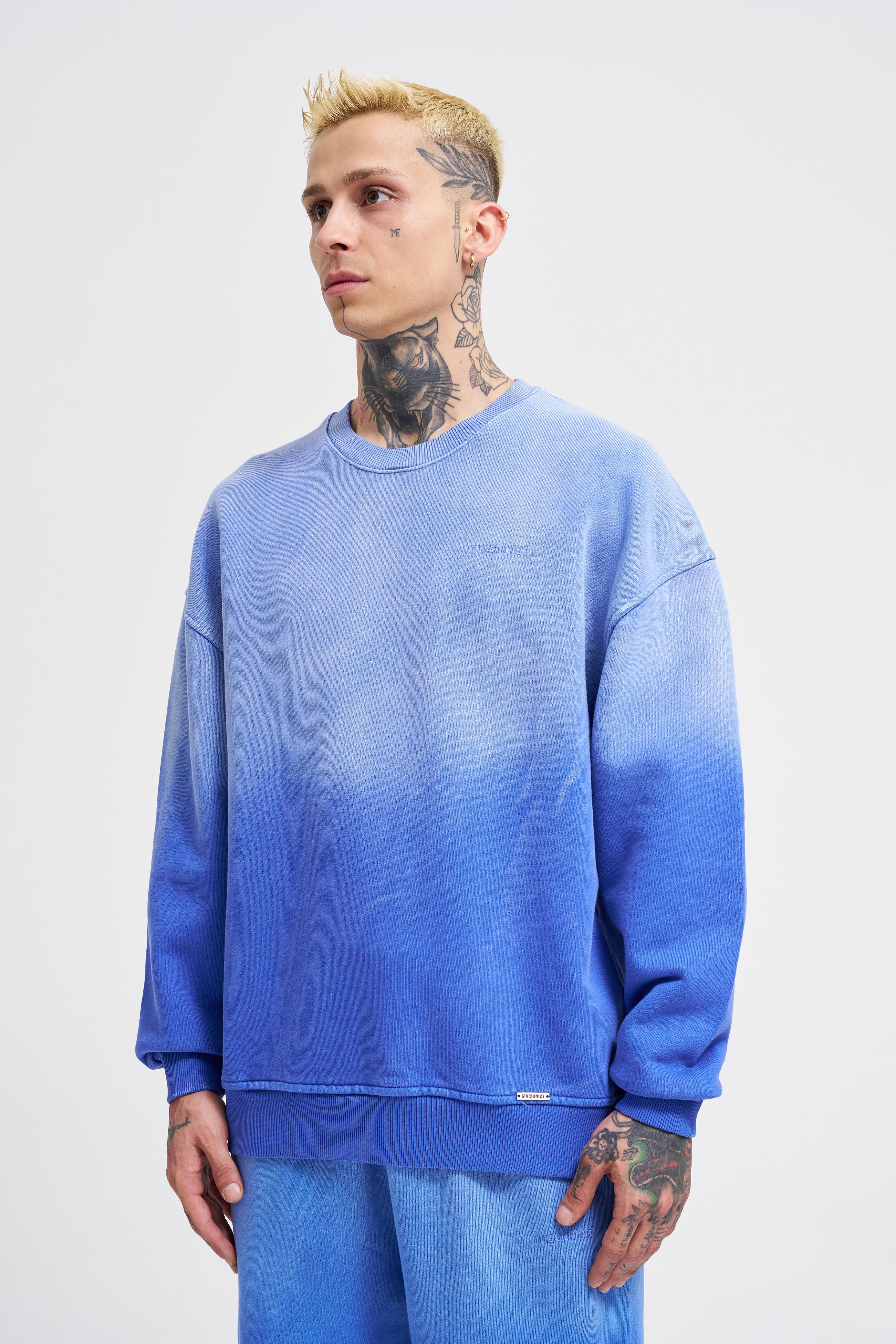 Erkek Gradient Washed Sweatshirt Saks Mavi