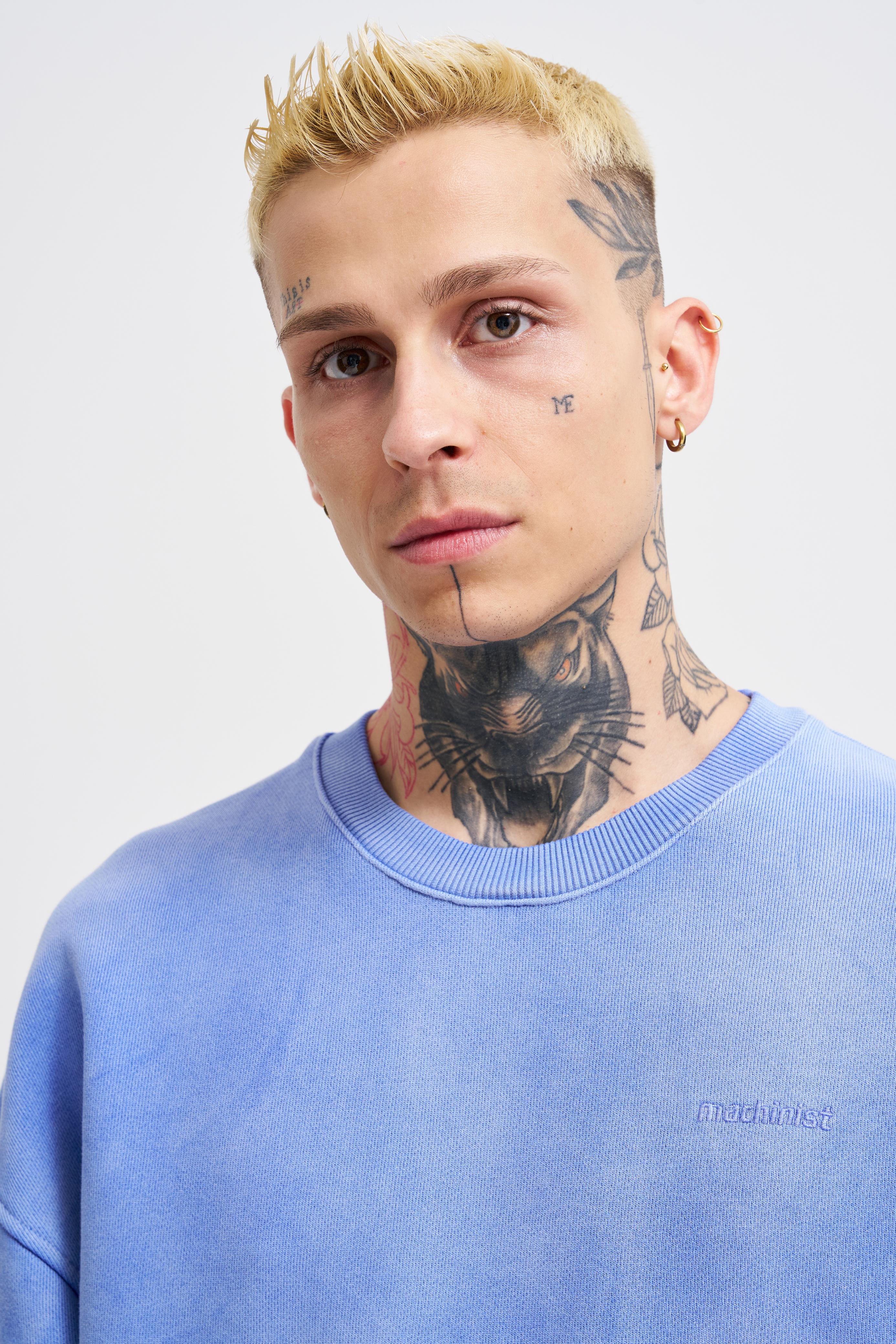 Erkek Gradient Washed Sweatshirt Saks Mavi