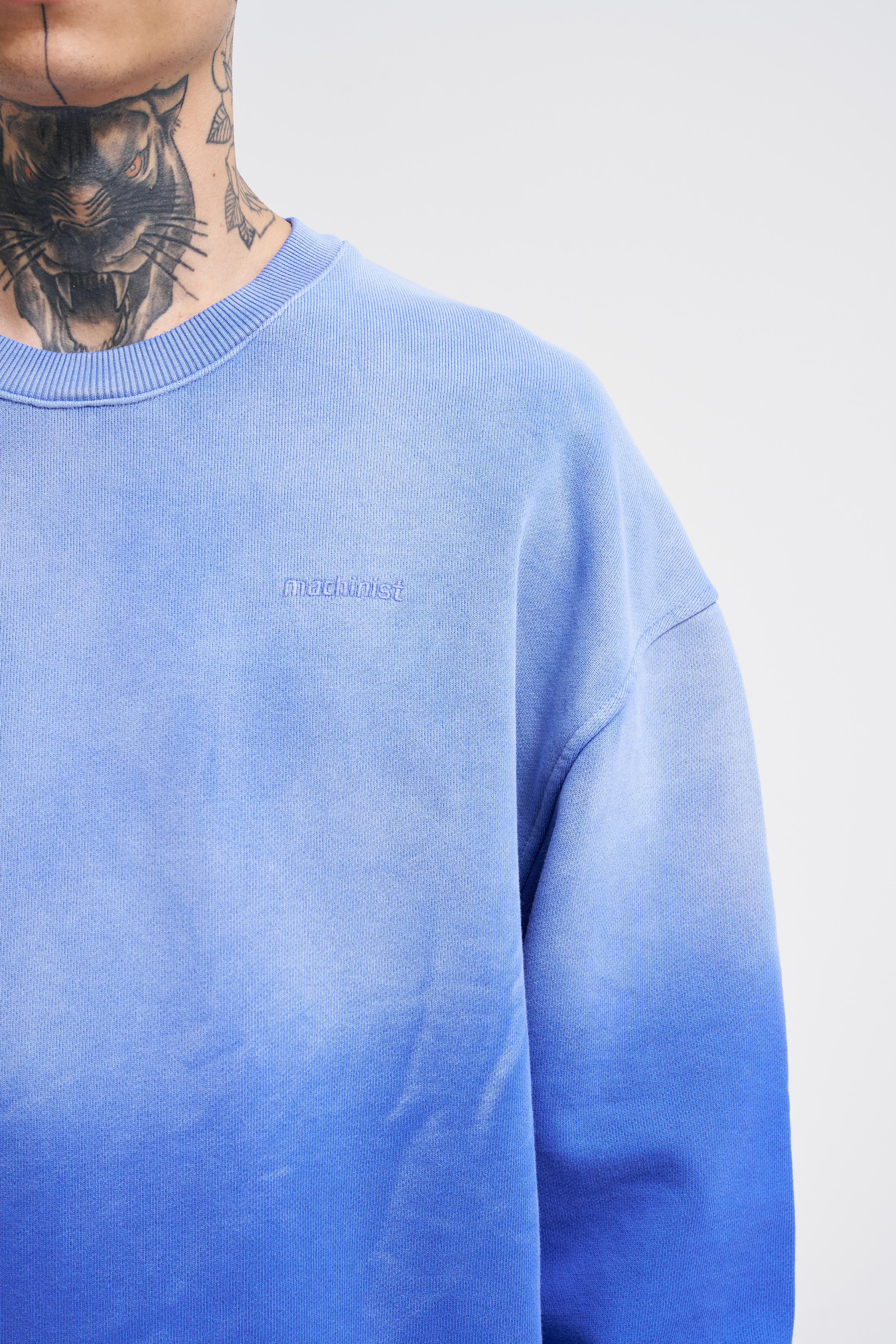 Erkek Gradient Washed Sweatshirt Saks Mavi-3