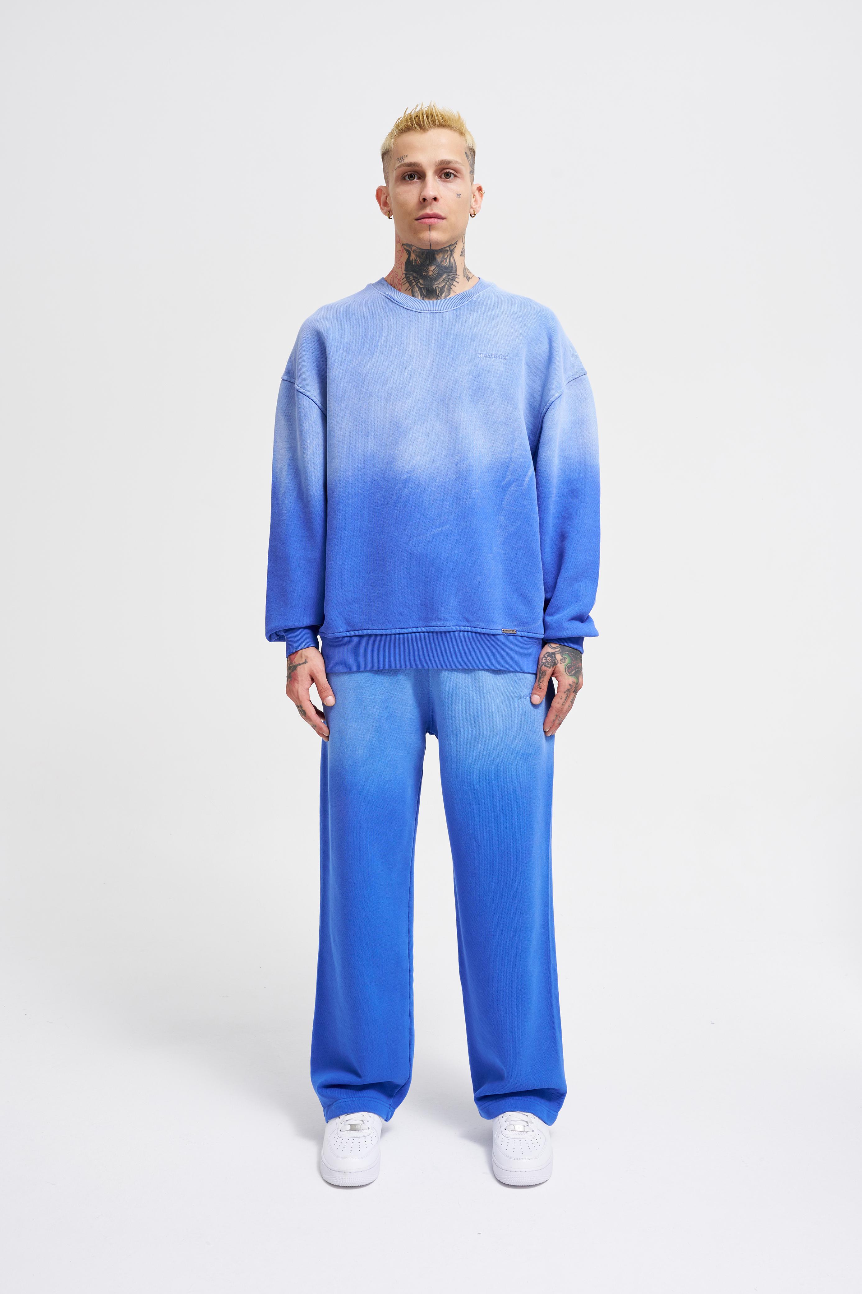 Erkek Gradient Washed Sweatshirt Saks Mavi-4