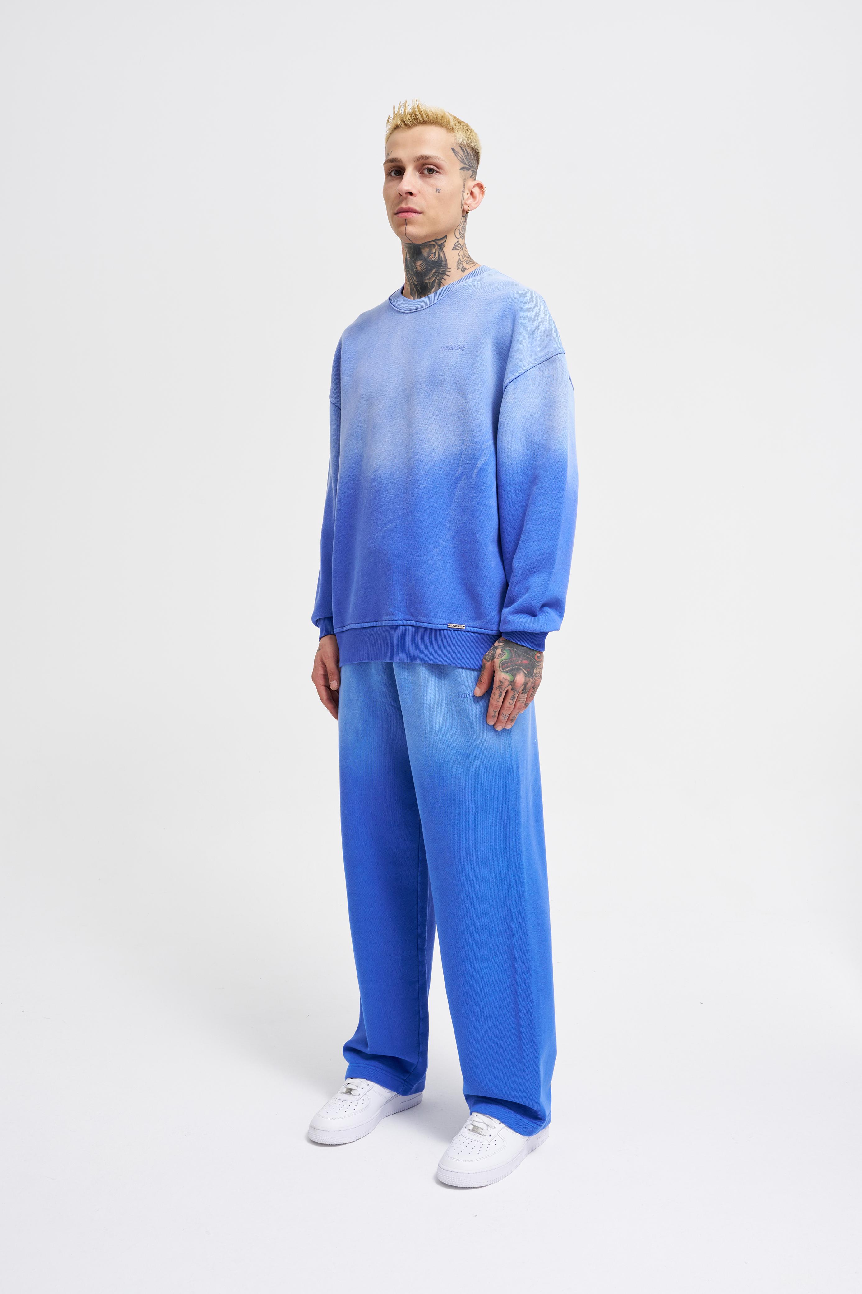 Erkek Gradient Washed Sweatshirt Saks Mavi-5