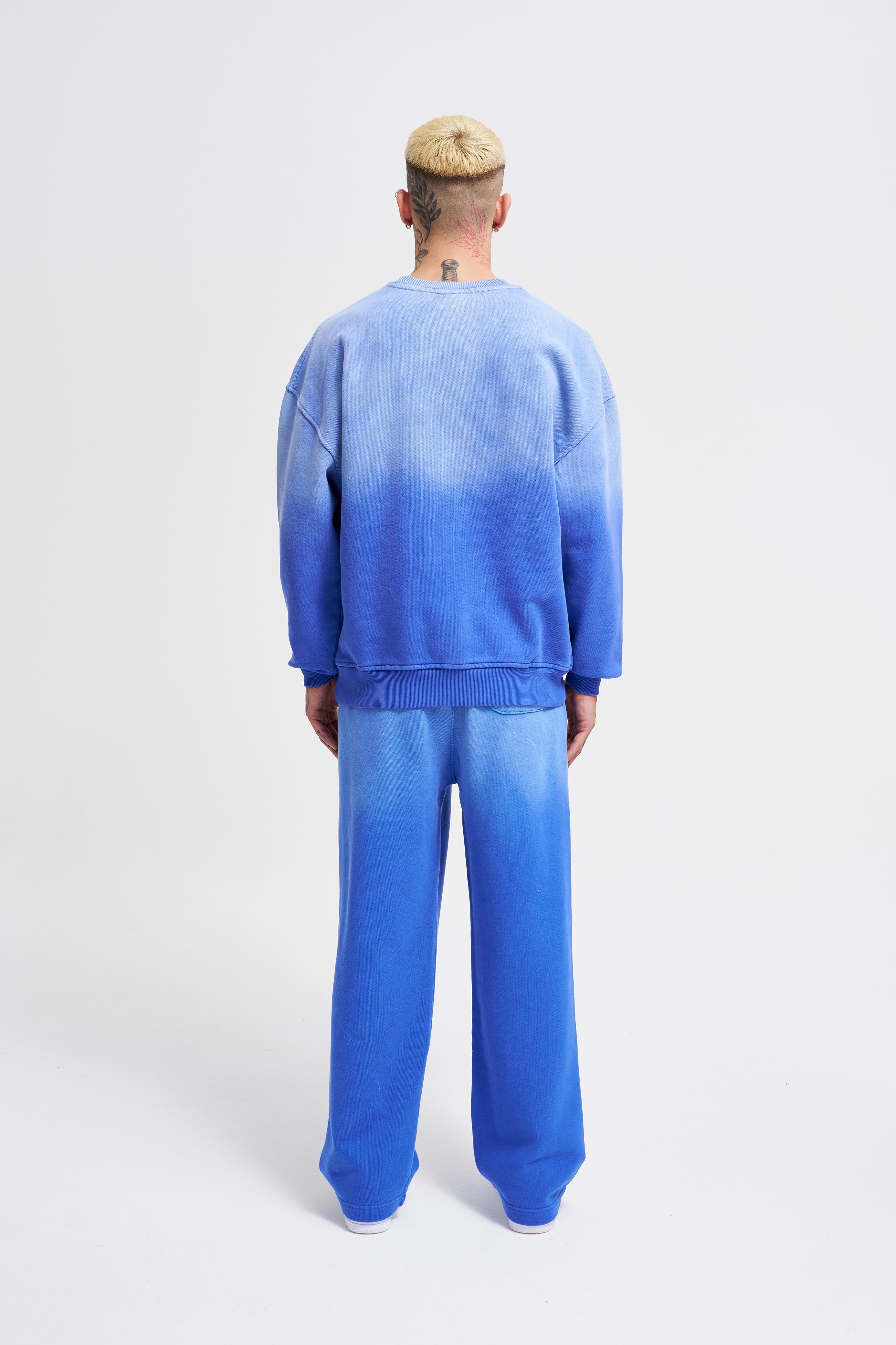 Erkek Gradient Washed Sweatshirt Saks Mavi-6