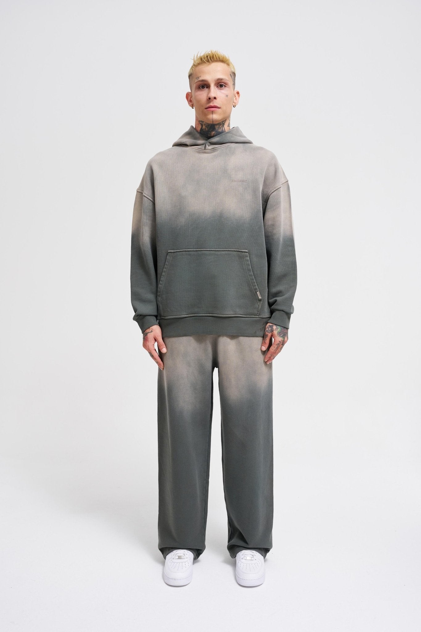 Erkek Gradient Yıkamalı Kapüşonlu Sweatshirt Haki