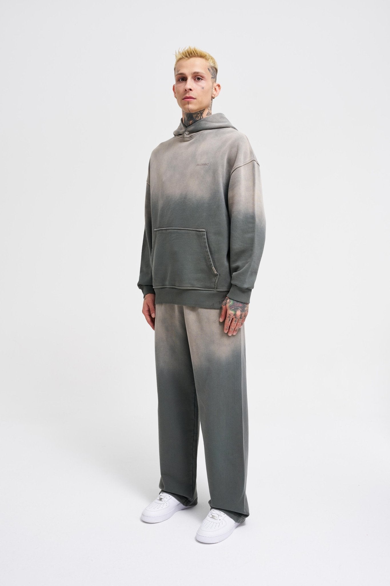 Erkek Gradient Yıkamalı Kapüşonlu Sweatshirt Haki