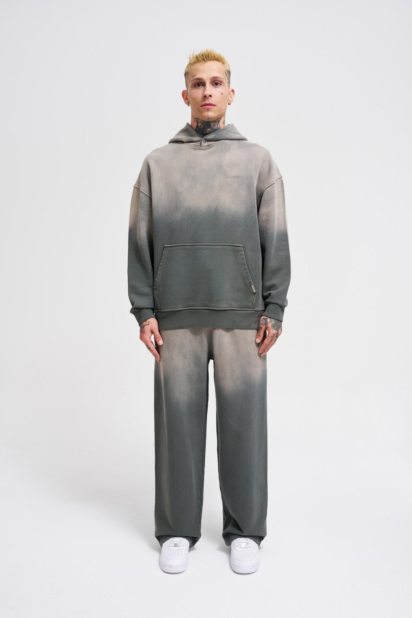Erkek Gradient Yıkamalı Kapüşonlu Sweatshirt Haki