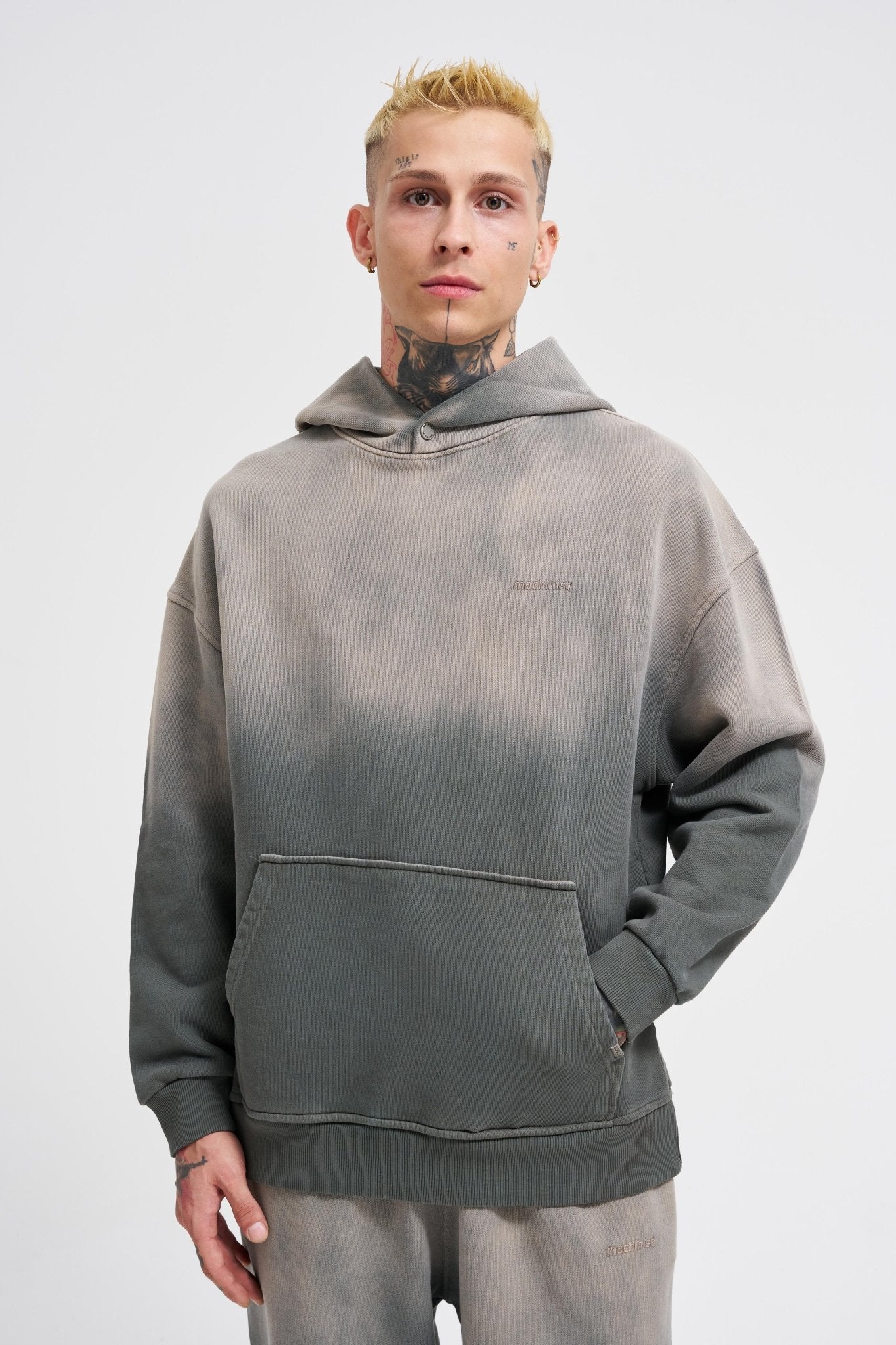 Erkek Gradient Yıkamalı Kapüşonlu Sweatshirt Haki