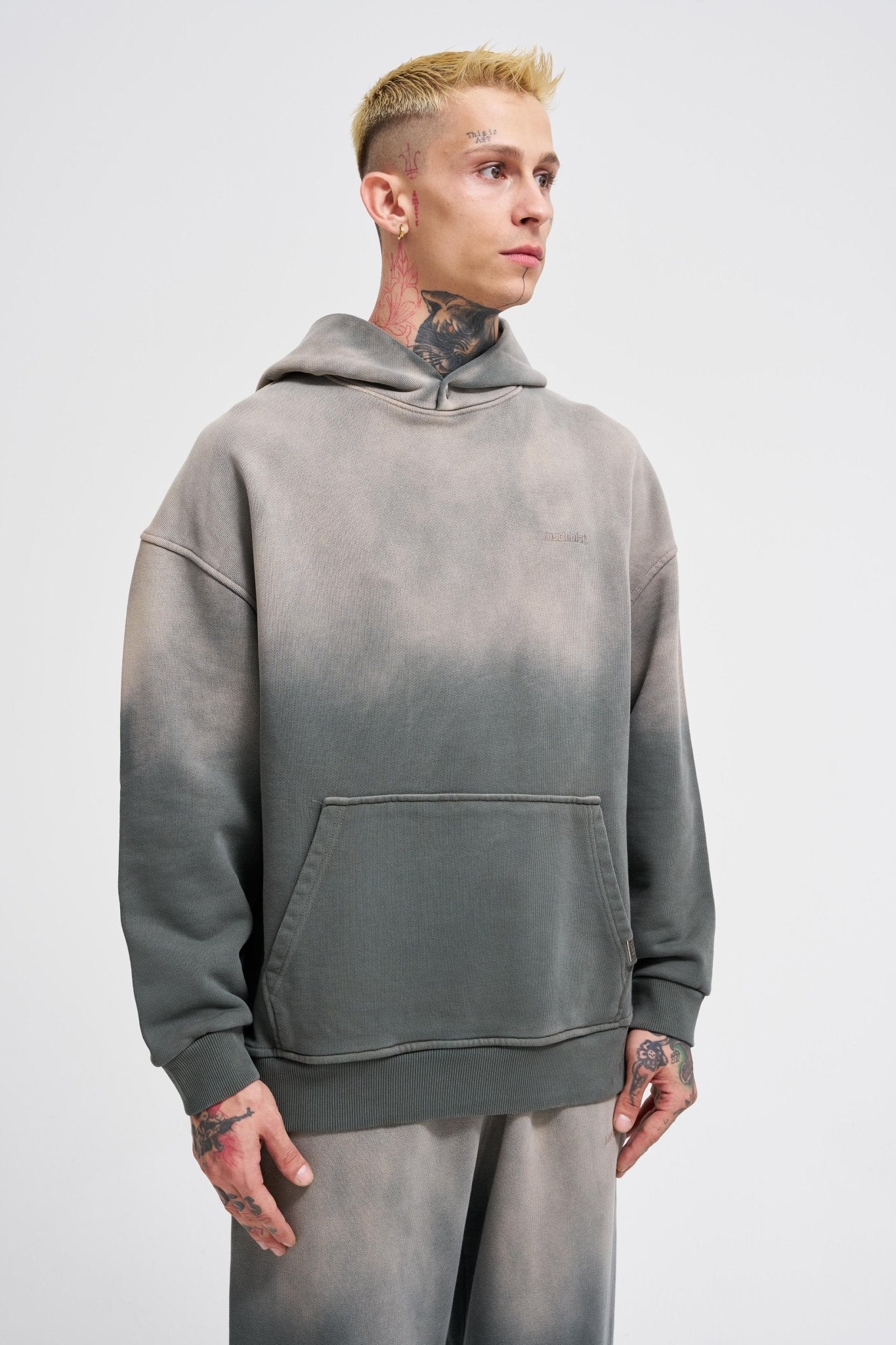 Erkek Gradient Yıkamalı Kapüşonlu Sweatshirt Haki